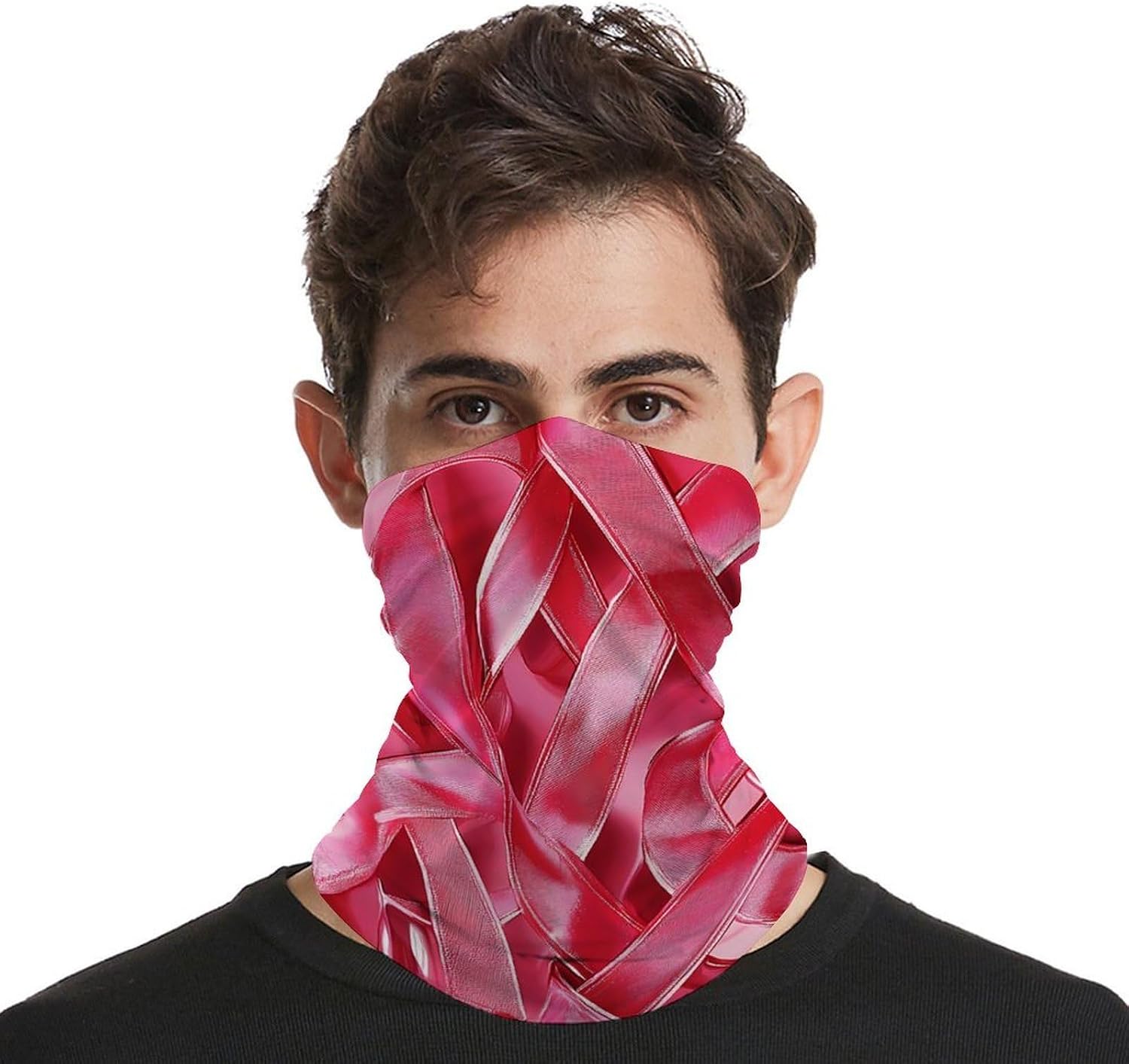 Abstract Breast Cancer Ribbons Neck Gaiter Windproof Face Mask Bandanas for Men Women Cold Weather Scarf