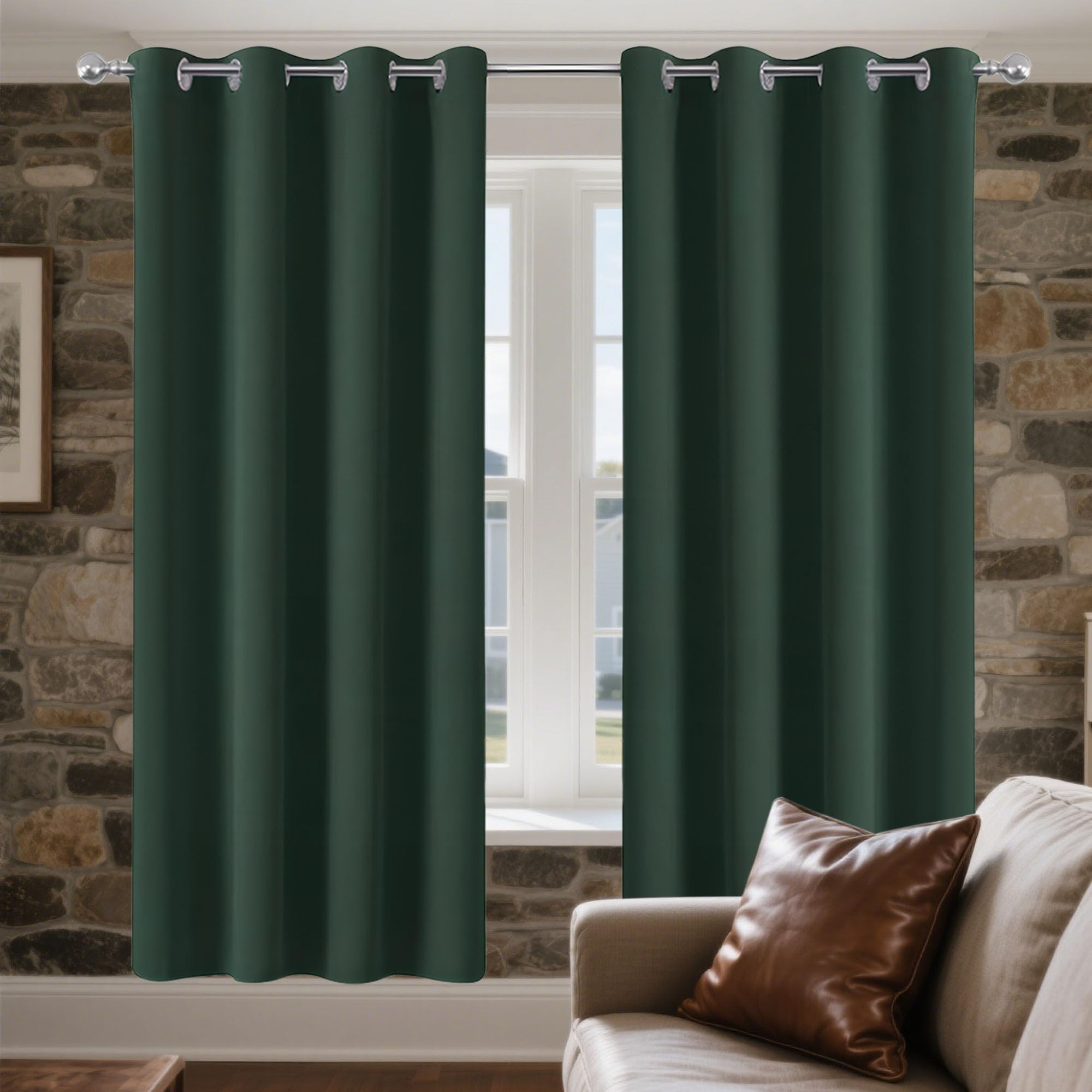 Rideau 230 x 120 cm isolant thermique et anti-froid vert foncé pour fenêtres du salon