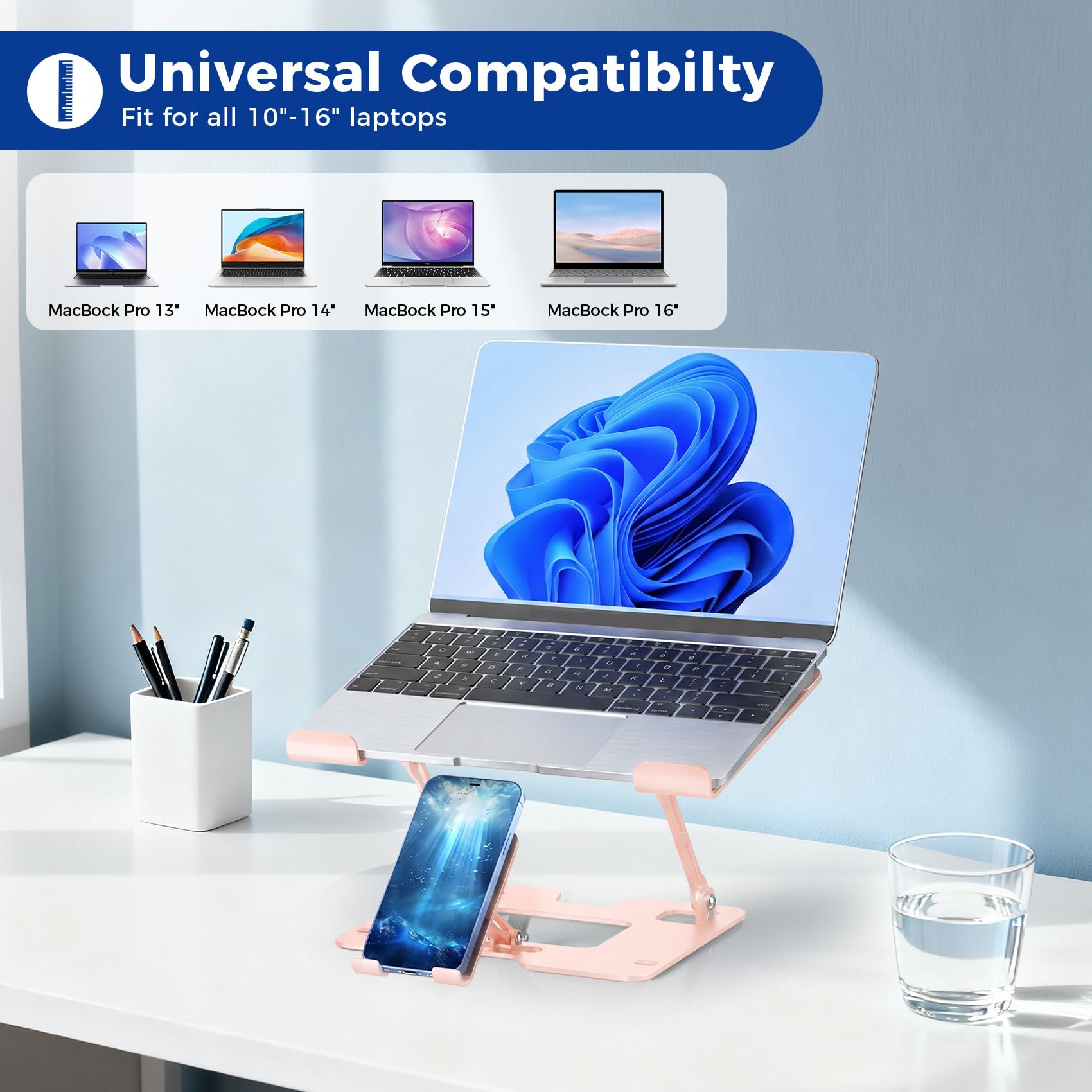 Supporto regolabile per computer portatile pieghevole per scrivania (rosa)