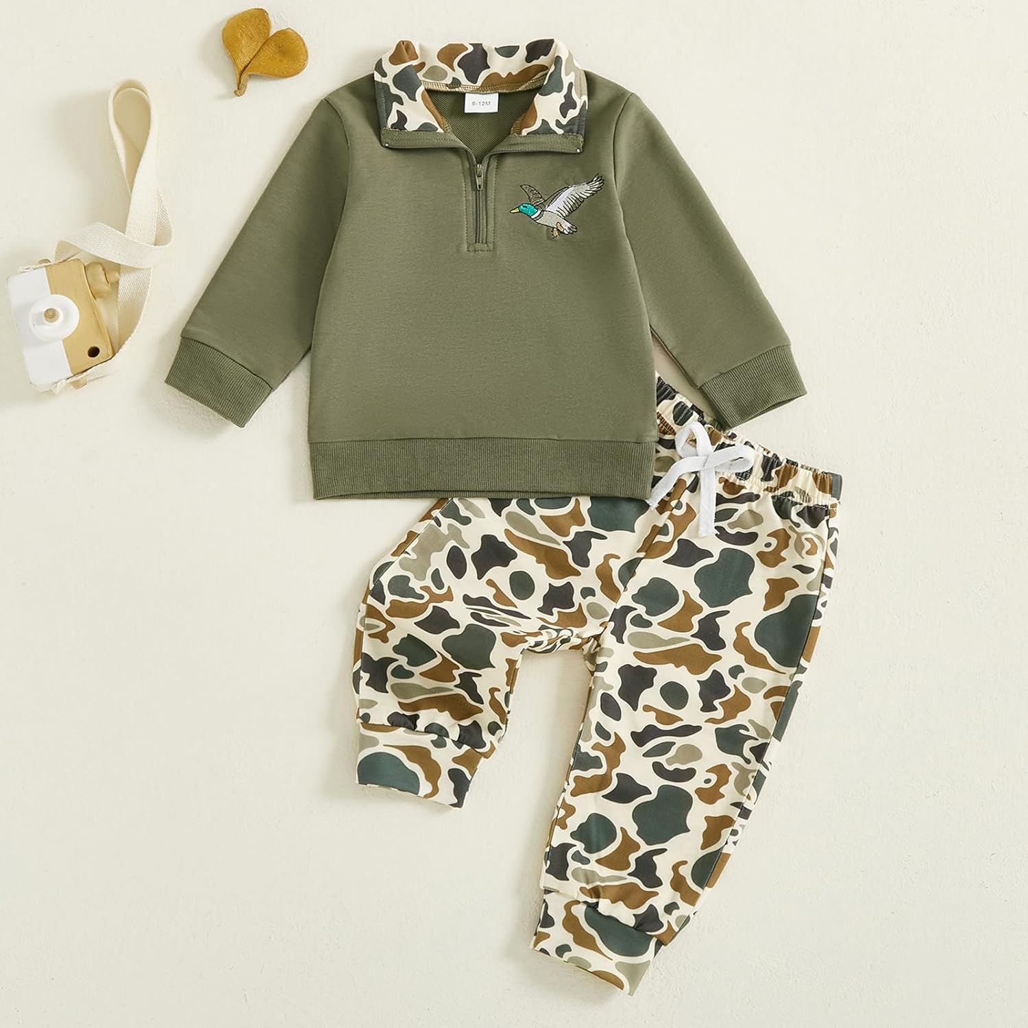 VISGOGO Toddler Baby Boy Hunting Outfit Duck Half Zip Long Sleeve Sweatshirt Pants Set 2 Fall Camouflage Clothes - Image 3