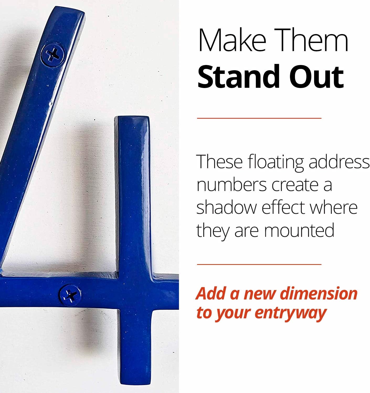 NACH Floating Mount Shadow House Address Number For Outside or Inside, Metal Modern House Numbers For Mailbox, Front Door, Maximum Rust Protection, Glossy Blue, 6 inch, 4, HH-SDW6-BLU-4