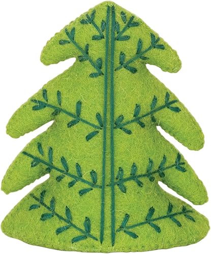 Creative Co-Op Árbol decorativo de fieltro de lana con bordado, verde