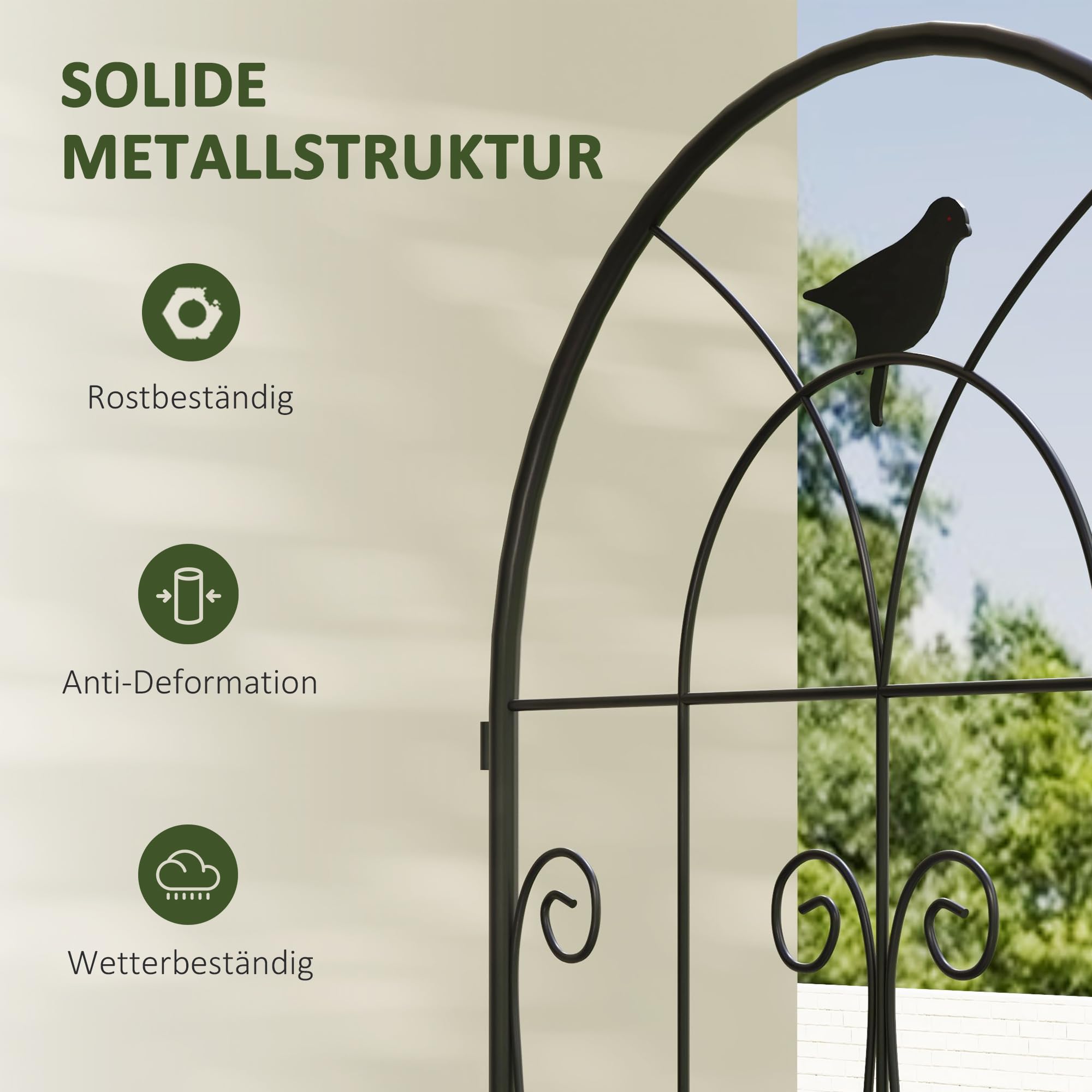 Outsunny Rankgitter Metall Rostfrei für Kletterpflanzen 50x150 cm Schwarz | Metall, 2er Set, zum Stecken, Rankhilfe mit Vogeldesign, Spalier für Zimmerpflanzen, Pflanzenspalier für Tomaten, Blumen