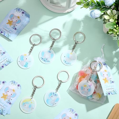 Miniatura 6 de Kigeli Juego de 36 llaveros acrílicos de elefante navideño para fiestas de elefantes, regalos de devolución para invitados, etiquetas de