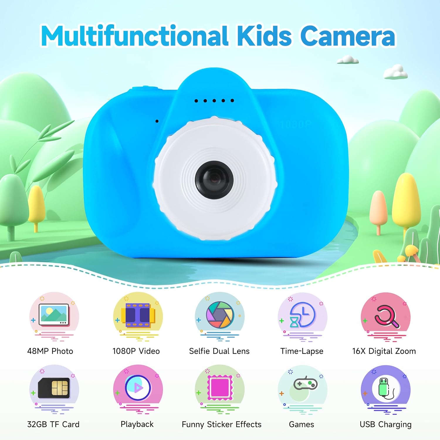 Toddler Camera Kids Camera Christmas Birthday Toy Gifts for Kids Age 3 4 5 6 7 8, Blue - Image 2
