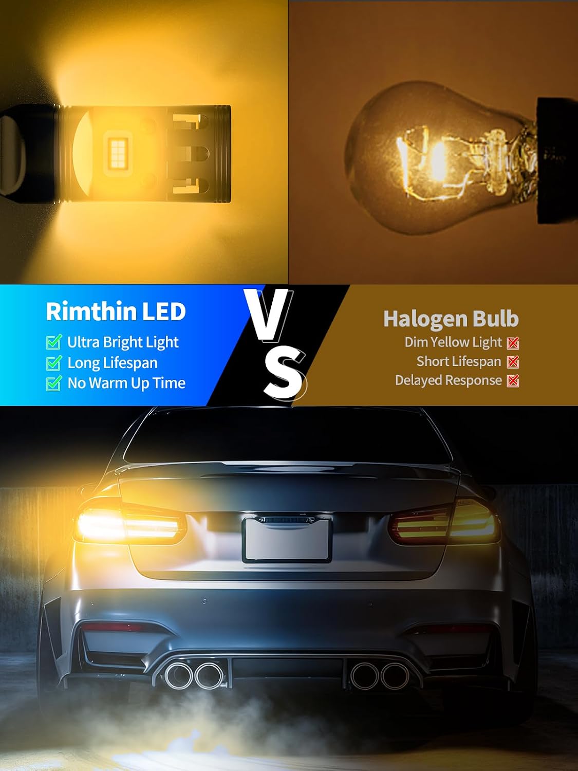 rimthin 3157 3156 LED Turn Signal Bulbs, 600% Super Bright 4000LM Yellow, Fits T25 3056 3057 4057 4114 4157 Daytime Running Parking Side Marker Lamps, Plug & Play, Pack of 2