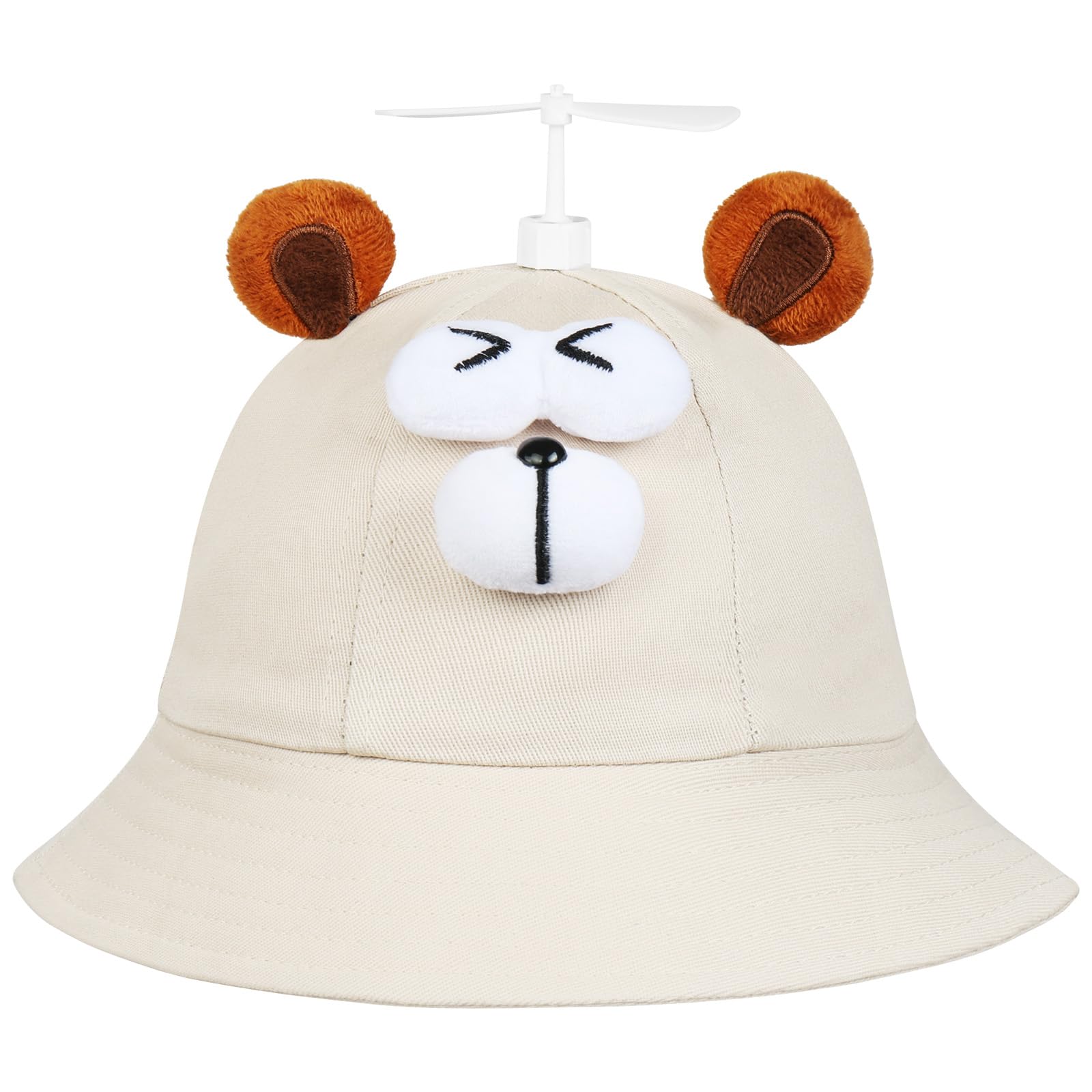 Aomig Adults Propeller Hat Funny Propeller Bee Bucket Hat Helicopter Hat Propeller Cap Summer Sun Protection Sun Hat Women Men Fisherman Hats for Beach Camping Outdoor Adventures(White Bear)