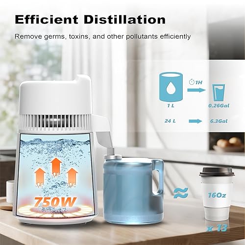 Miniatura 10 de ROVSUN Actualizado Máquina de agua destilada de 1.1 galones4L con material ignífugo, recipiente sin BPA e interior de acero inoxidable, purificador