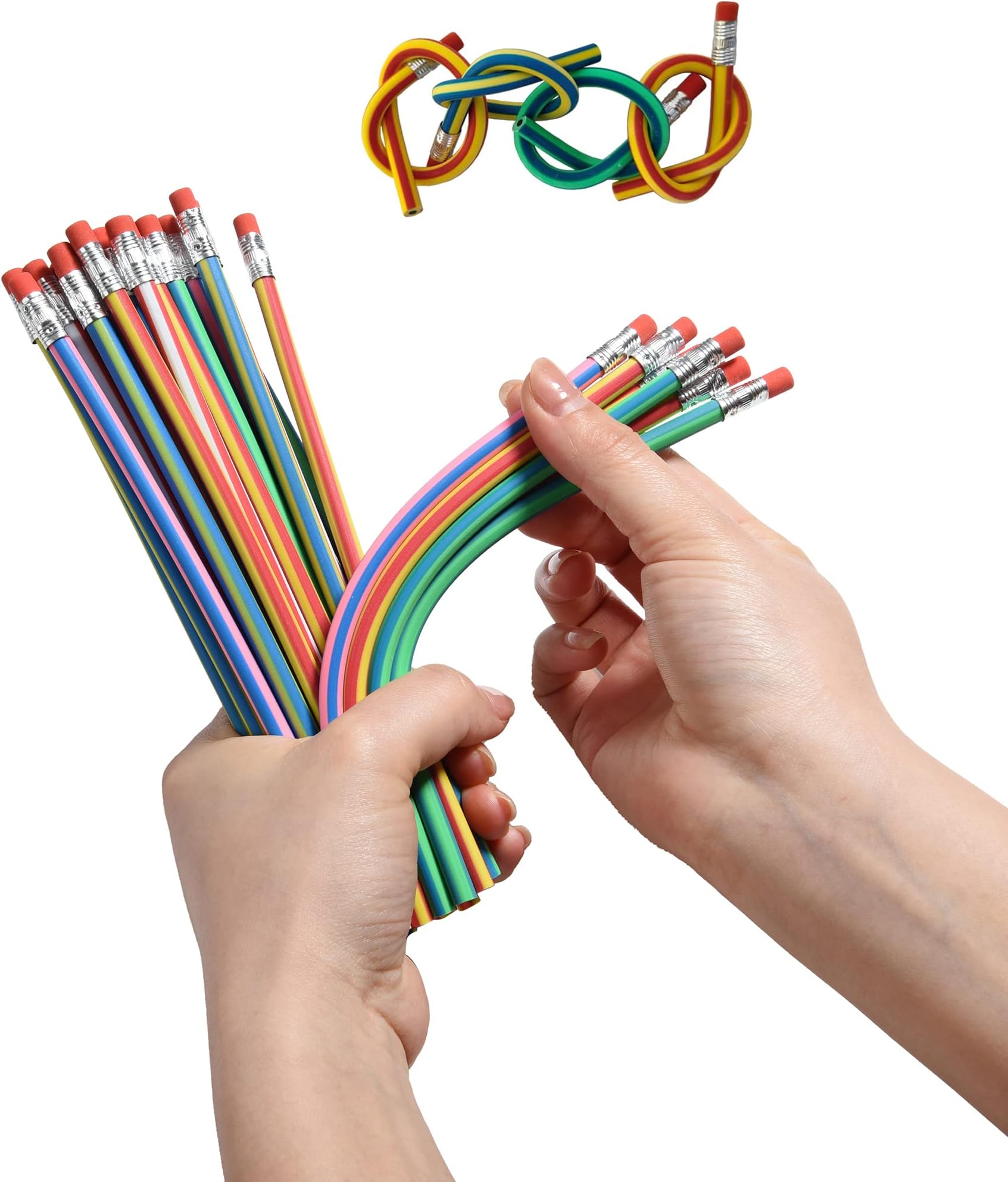 40PCS Colorful Stripe Flexible Bendable Pencils,Soft Bendy Magic Bending Pencils with Erasers for Kids Classroom Gifts,Back to School Students Children Supplies,Great Bags Party Favor