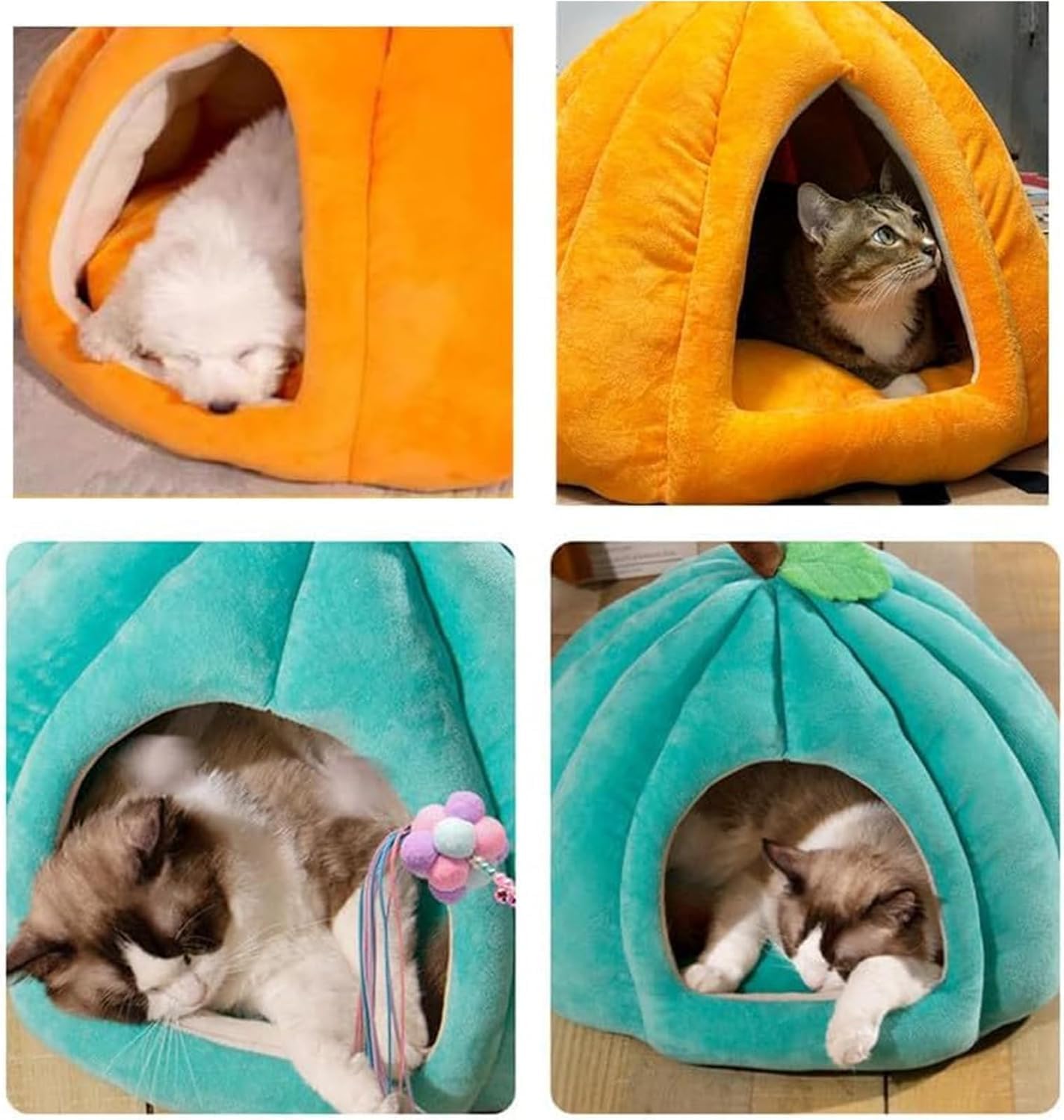 Halloween-Katzenhaus, süßes Kürbis-Haustierbett, Katzenbett für drinnen mit herausnehmbarer Matte, Kürbis-Katzenhöhle, Hundebett für Hauskatzen und kleine Hunde
