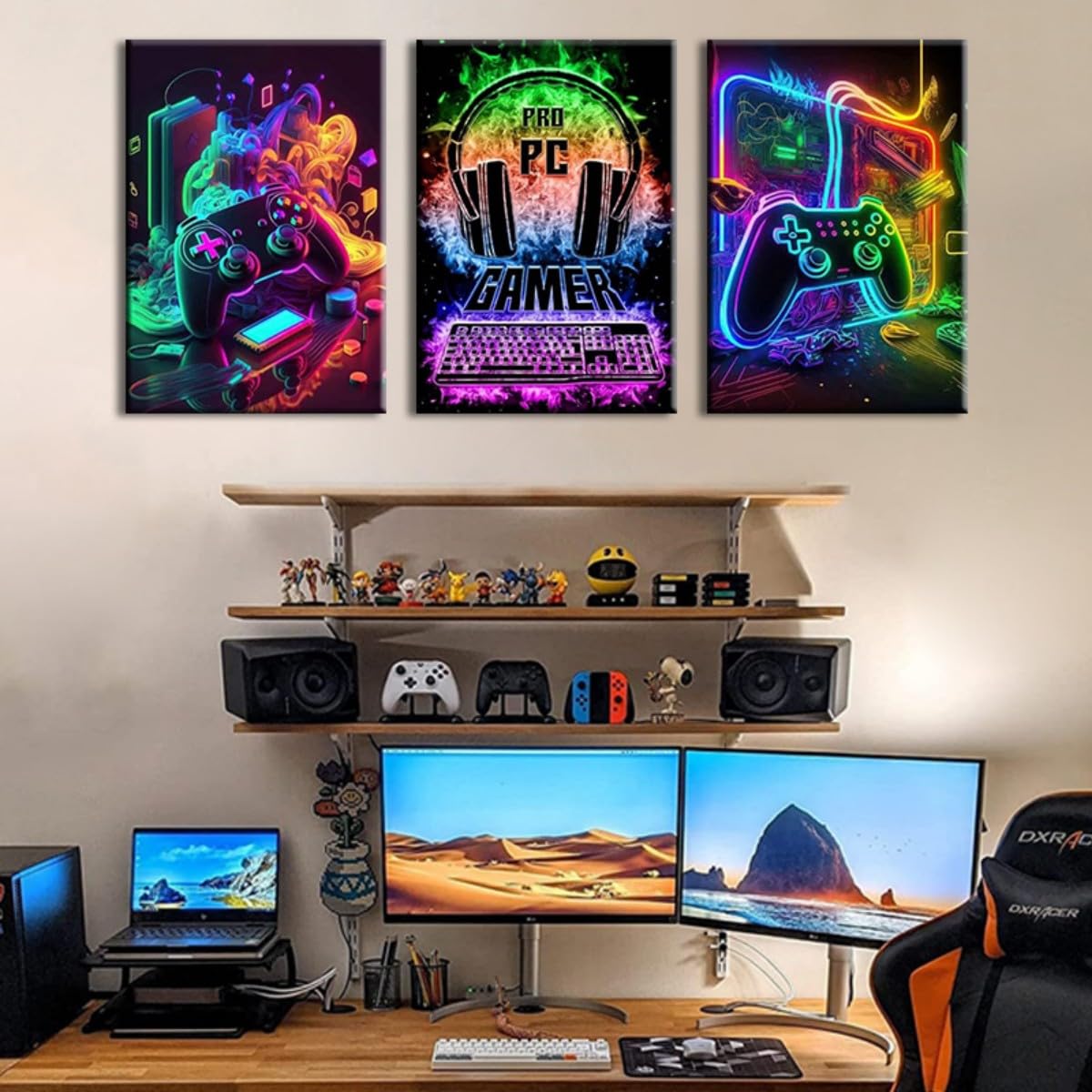 AOSEE 3 Pcs 16" x12'' Framed Gaming Room Decor Canvas Wall Art Video Game Art Prints Framed - Image 4