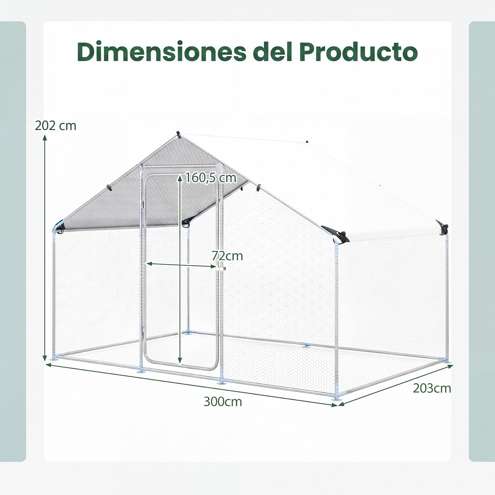 GYMAX Gallinero para Exterior Grande, 300 x 203 x 202 cm Jaula Gallinas de Metal con Corral Accesible, Cubierta Impermeable, Puerta Bloqueable y Estacas, Recinto Gallinero para Jardín, Granja
