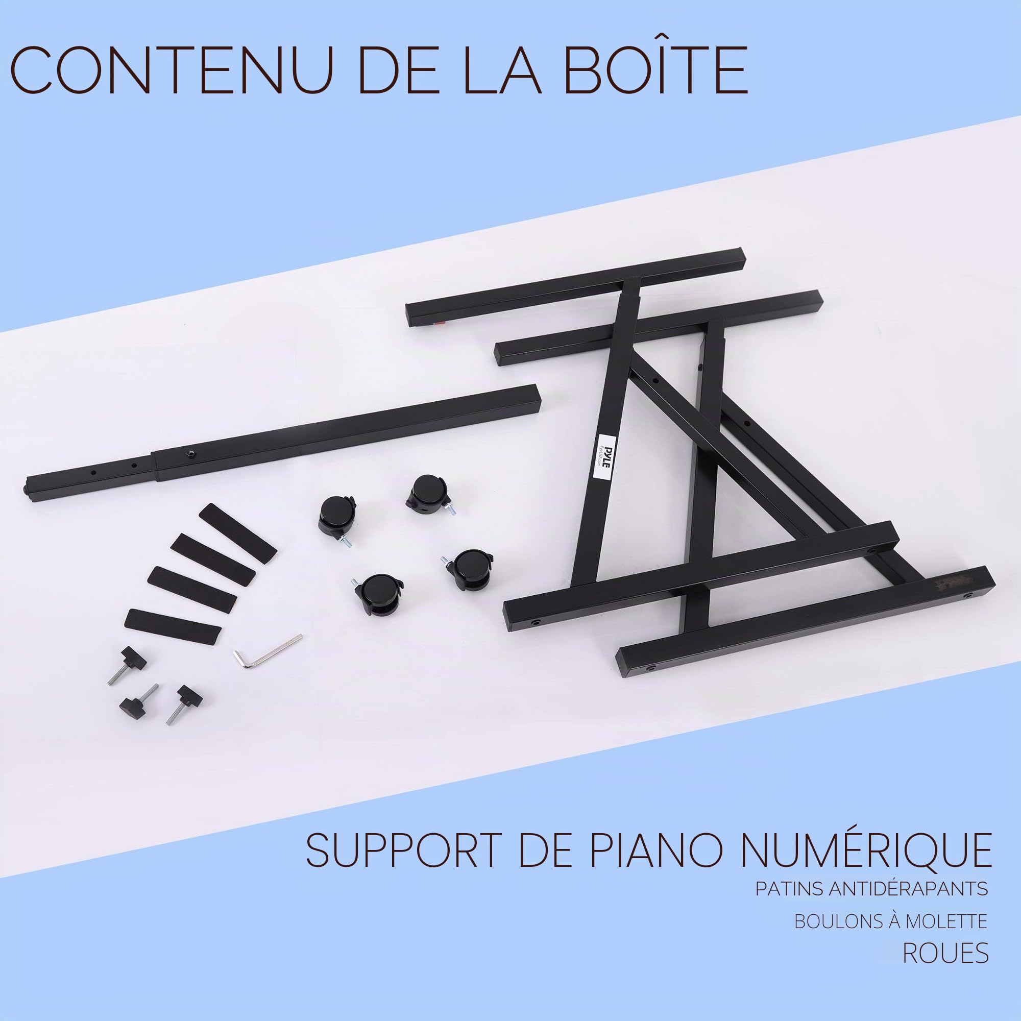 PYLE Support Clavier Universel , Forme de Z Robuste, Support Piano Portable avec Hauteur et Largeur Réglables, Roulettes Verrouillables (Noir)