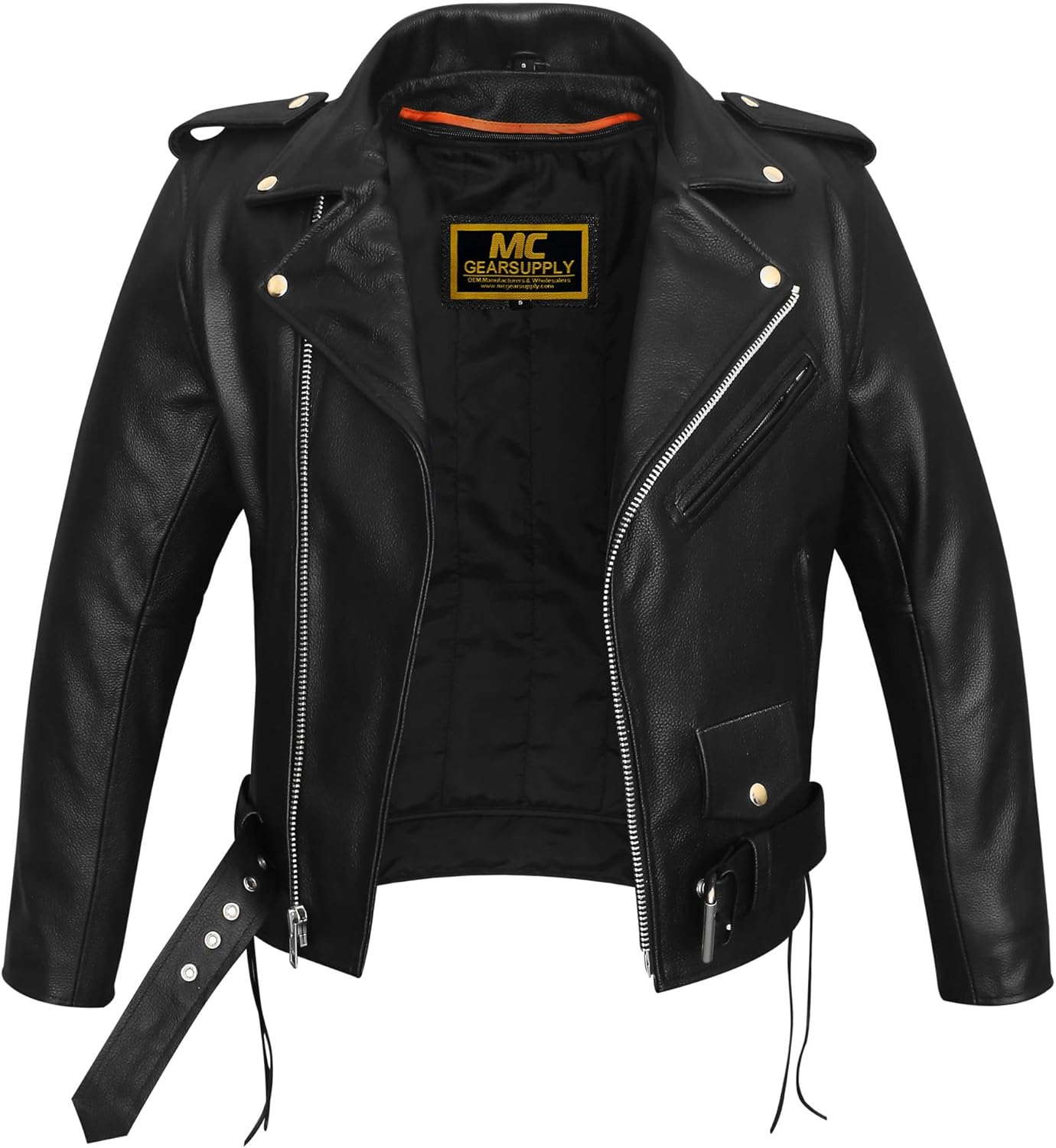 Men’s Classic Rider Leather Motorcycle Jacket,Premium Cowhide, Side Lace Fit Adjustment inside Pockets - Image 2