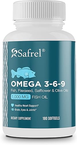 Omega 180 Geles blandos 1000 mg Omega-3-6-9 suplemento de aceite de pescado Omega-3 de alta potencia con EPA y DHA promueve la salud cerebral y