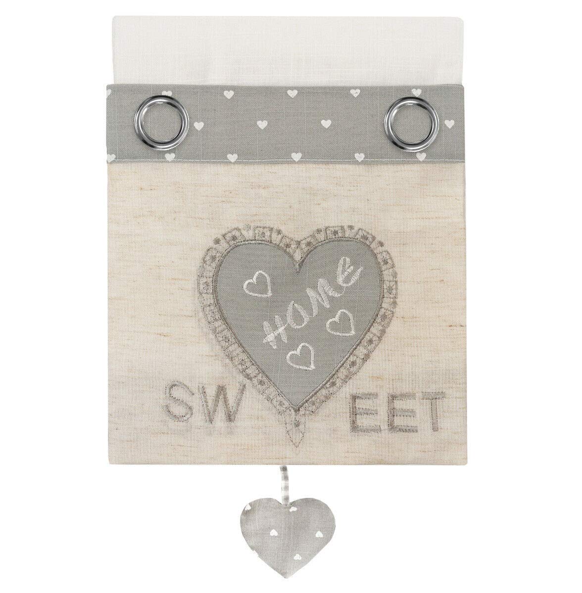 emmevi Paire de rideaux de fenêtre de porte intérieure, tissu maison shabby chic, modèle rideau petits cœurs 140X290 cm, gris