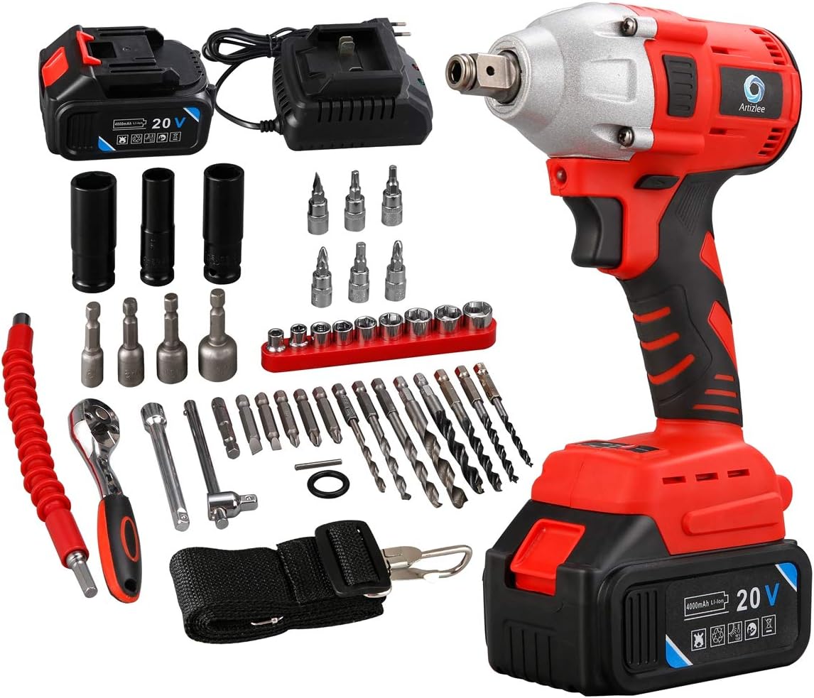 Cordless Impact Wrench Brushless Motor 320 Nm Max Torque, 20V 4.0 AH Battery with Fast Charger,3 Speed Switch, Multifunction, 44 Accessories with Tool Box