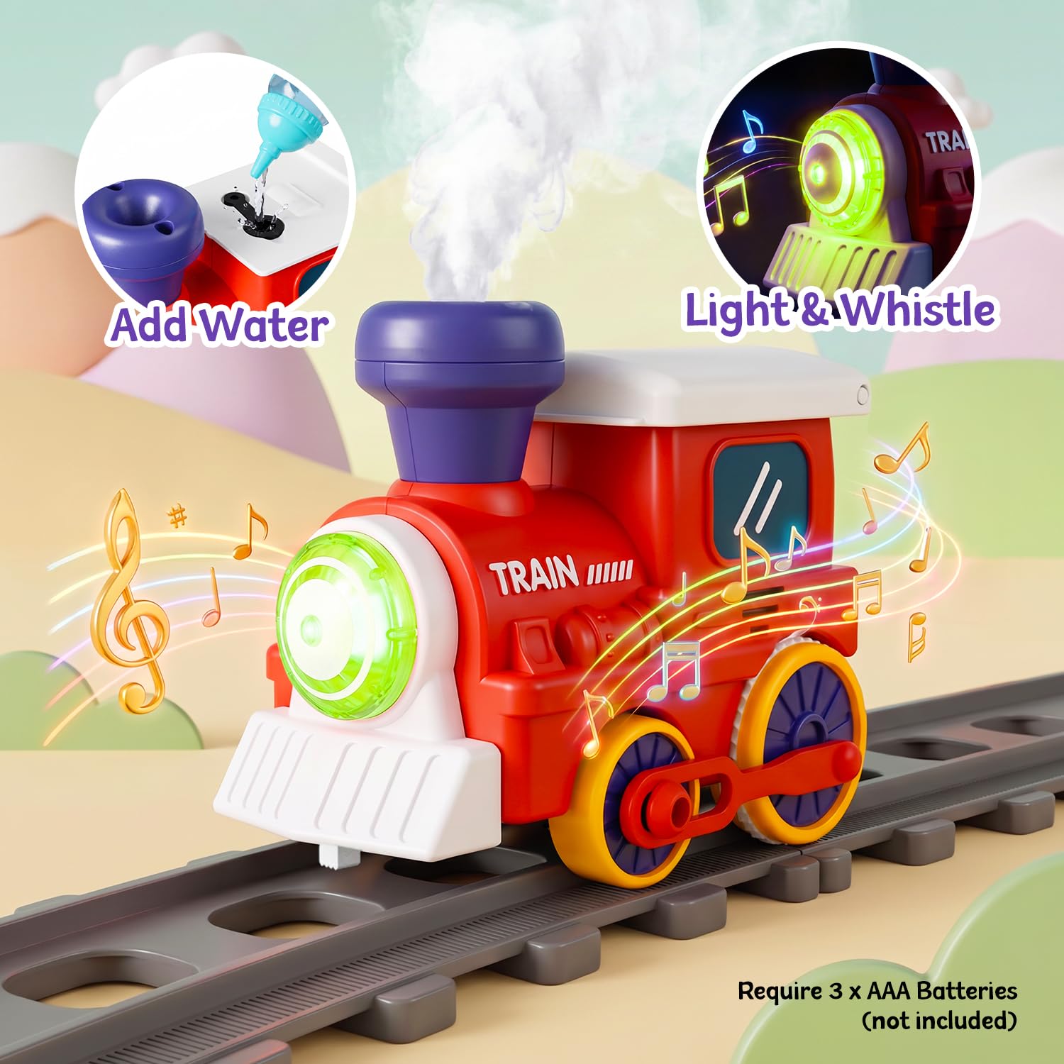 Giocattolo ferroviario elettrico per bambini con vapore, luce e musica