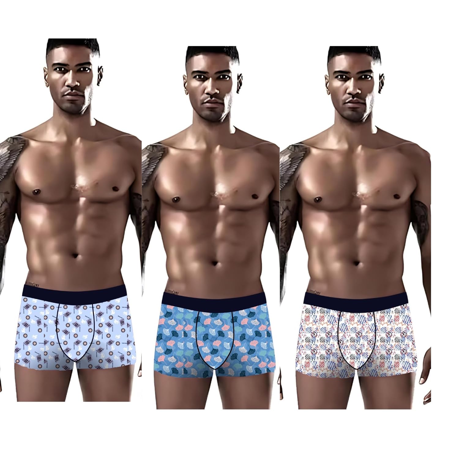 Panavi Creation Men’s Lycra Ice Silk Underwear Boxer Briefs Breathable Casual Style Printed Shorts Multi-Color Pack of 3