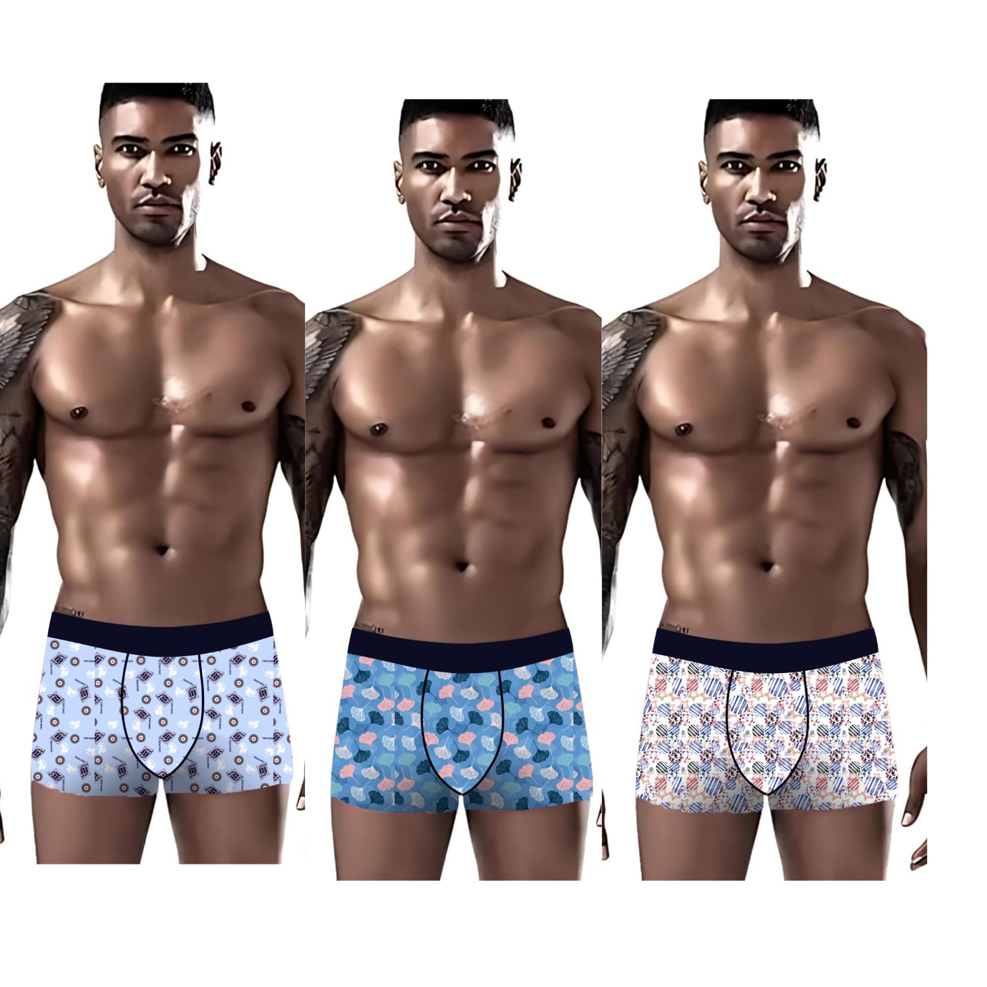 Panavi Creation Men's Lycra Ice Silk Underwear Boxer Briefs Breathable Casual Style Printed Shorts Multi-Color Pack of 3-image-26