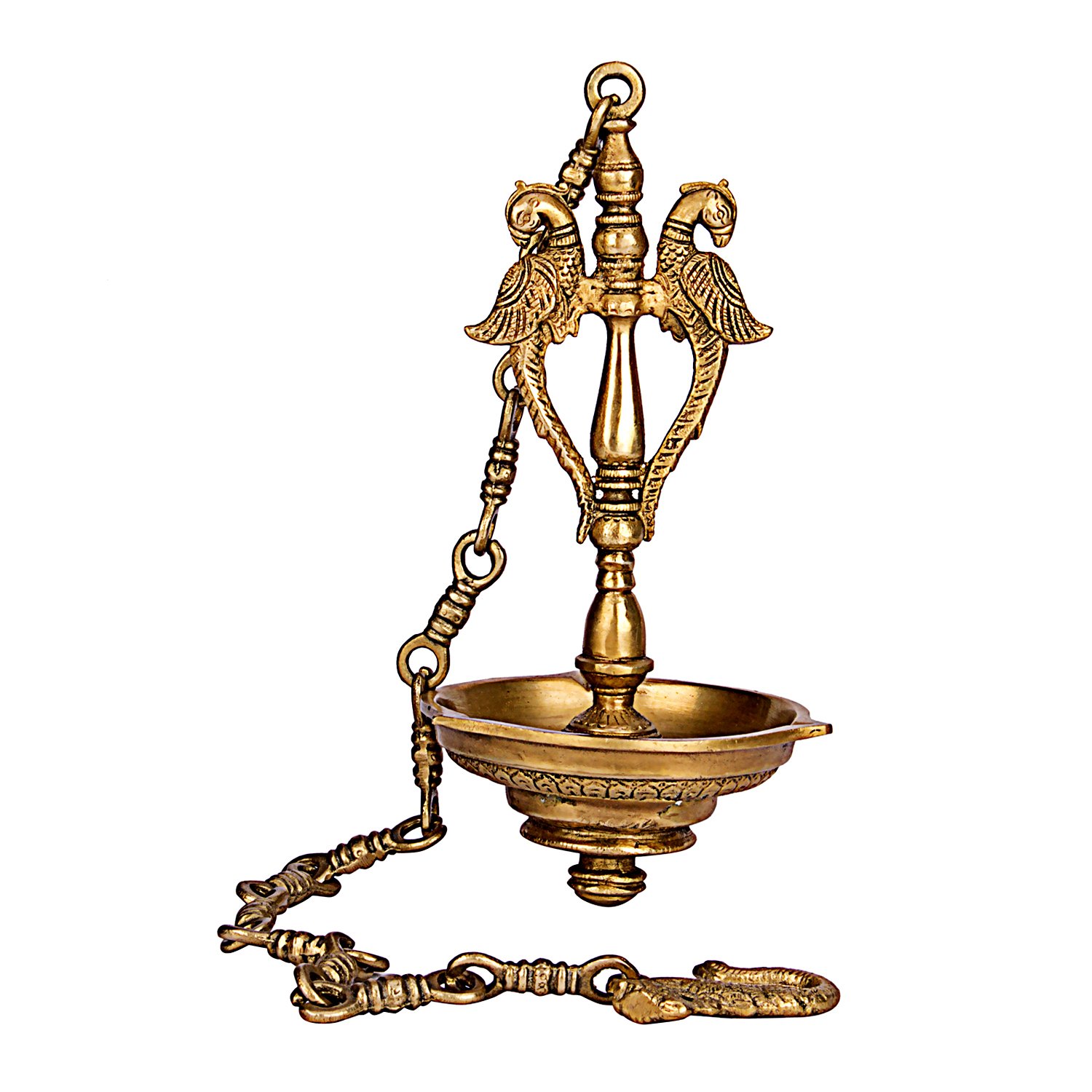 Kartique VZN756 Peacock Brass Large Hanging Diya, Gold