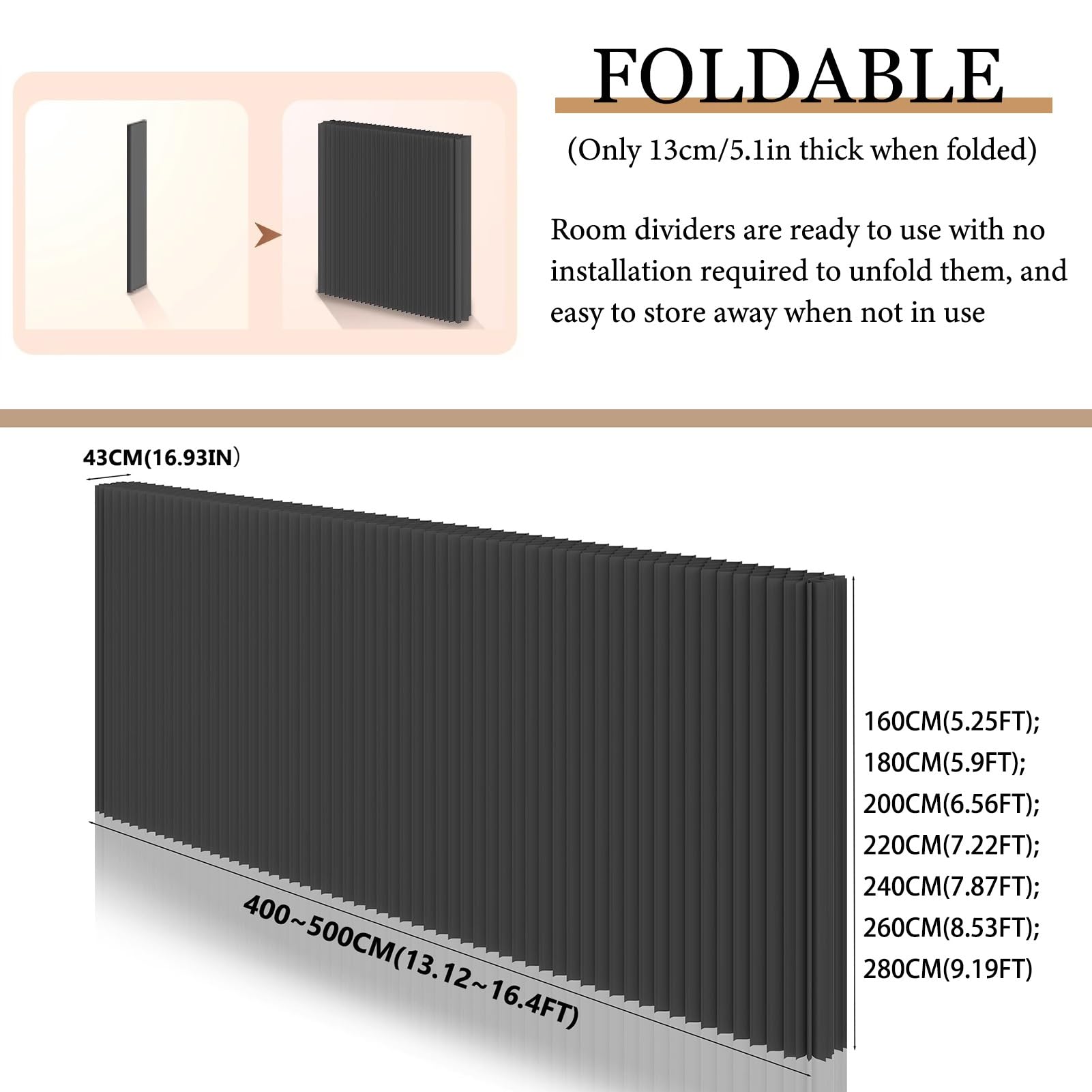 Parete divisoria portatile in carta for ufficio(5x1.6 m/16.4x5.25 ft)