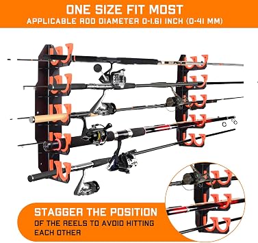 Hikeen Fishing Rod Holders, Fishing Pole Holders for Garage, Wall or Ceiling Mounted Fishing Rod Rack Holds Up to 10 Rods(2 Pack)