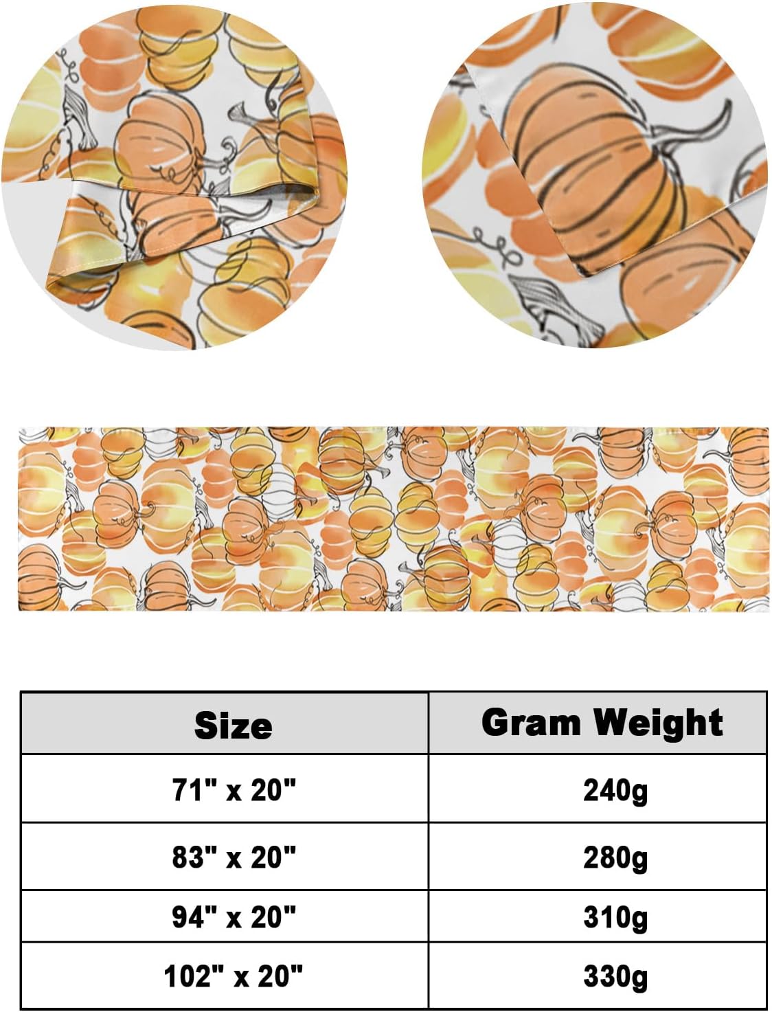 Bed Runner Scarf, Thanksgiving Fall Hand Drawn Orange Pumpkin King Bed Bedding Scarves Cover Decorative Bed Scarf for Home Hotel Guesthouse Bedroom Wedding Room Guestrooms 102"x20"