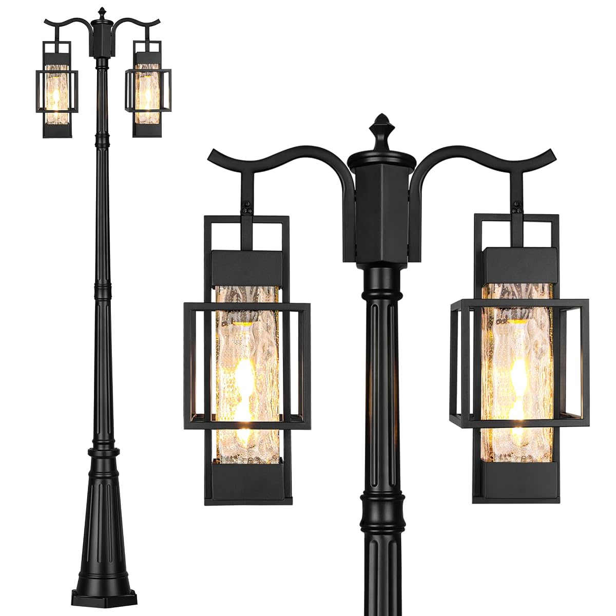 PARTPHONER Modern Outdoor 2-Head Lamp Post Light, Hardwired Metal with Water