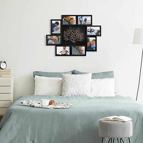 Vista 12 de J.M.Deco Marcos de fotos de collage de 8 aperturas para decoración de pared, marco de fotos de 4 x 6 pulgadas con decoración de árbol, marco