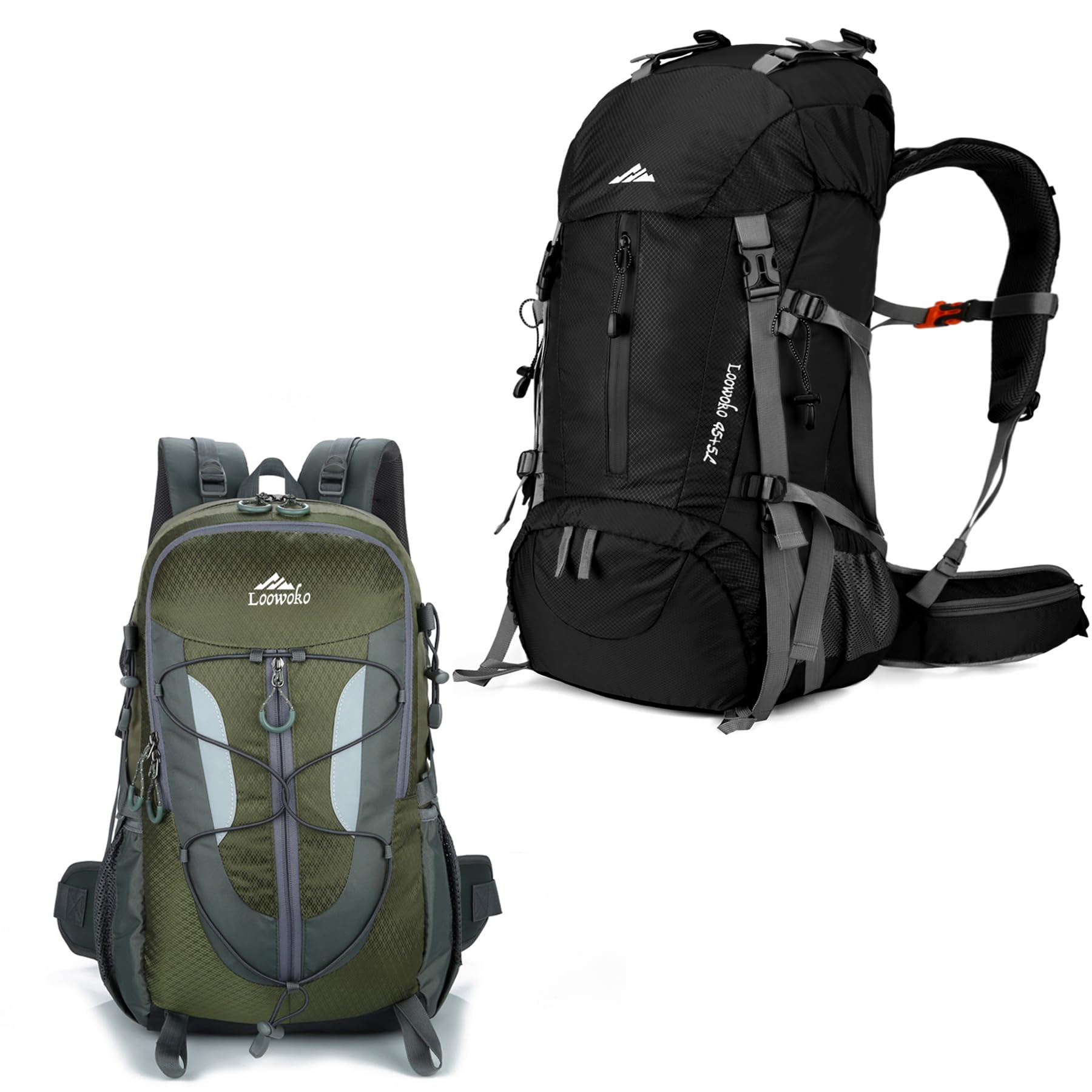 LoowokoHiking Backpack, 50L Black + 40L Green