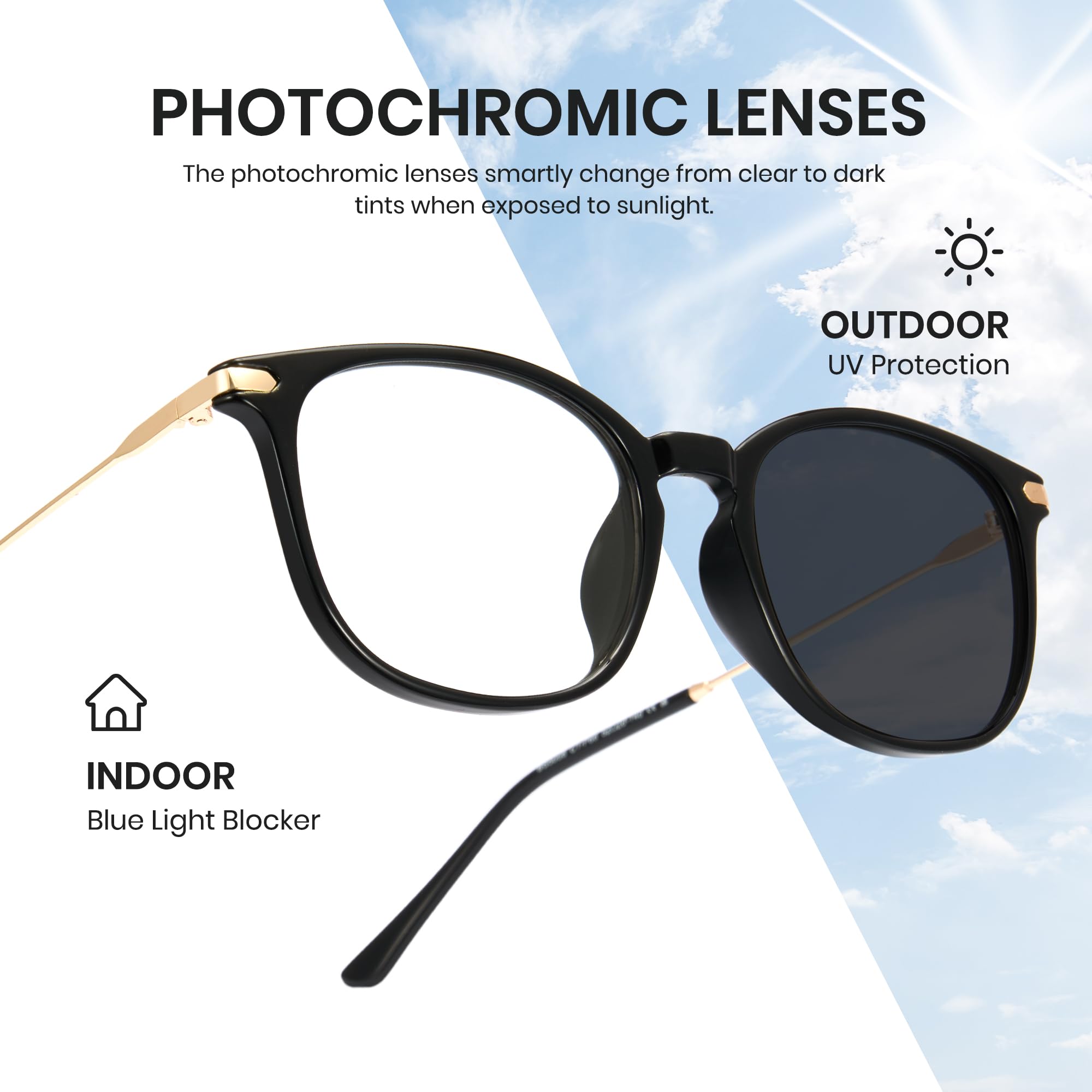 Cyxus Occhiali Fotocromatici Uomo Donna con Protezione UV Filtro Luce Blu 8354