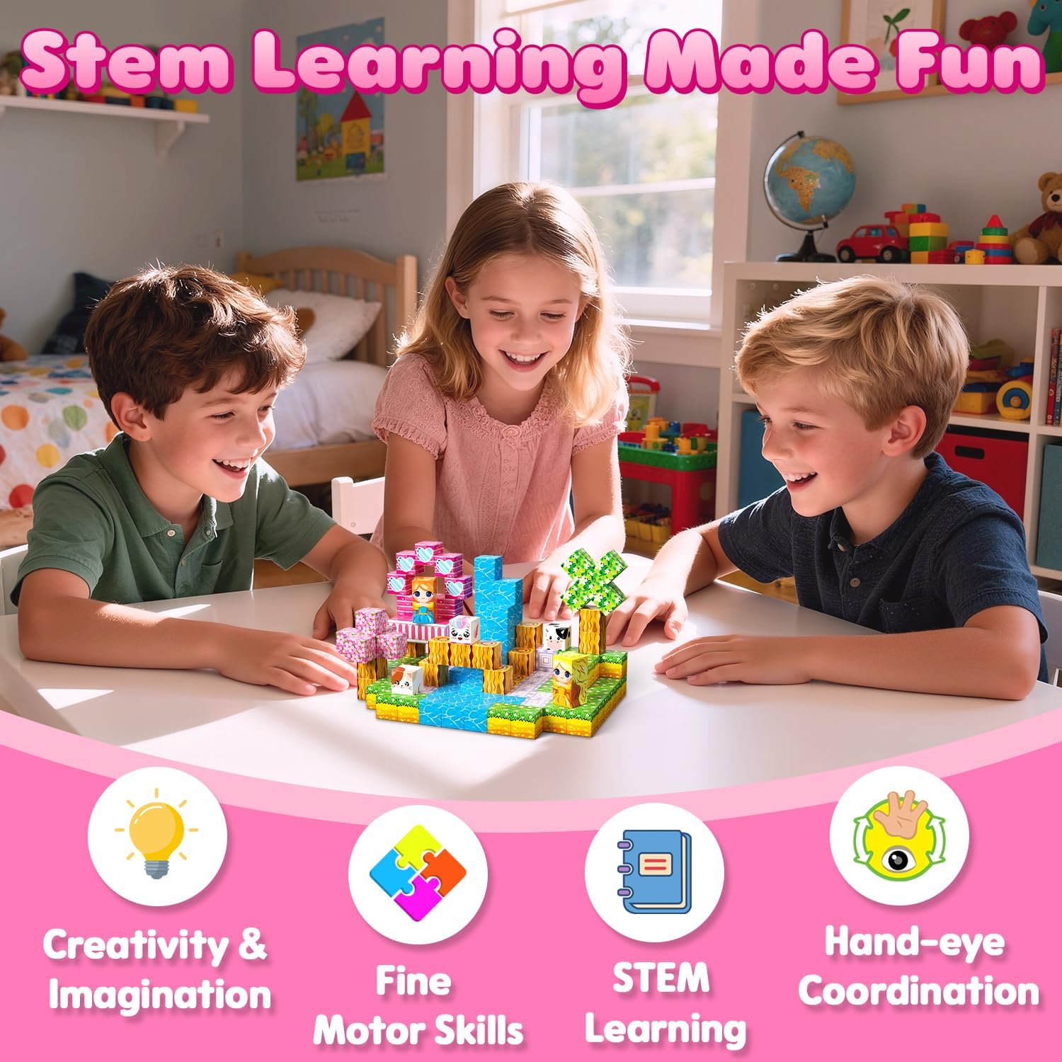 Magnetic Blocks Building Toys for Kids, 48 PCS Magnetic Blocks for Kids Ages 4-8, Magnetic Cubes, STEM Sensory Toys for Boys & Girls, Christmas Birthday Gifts for Kid Ages 3+