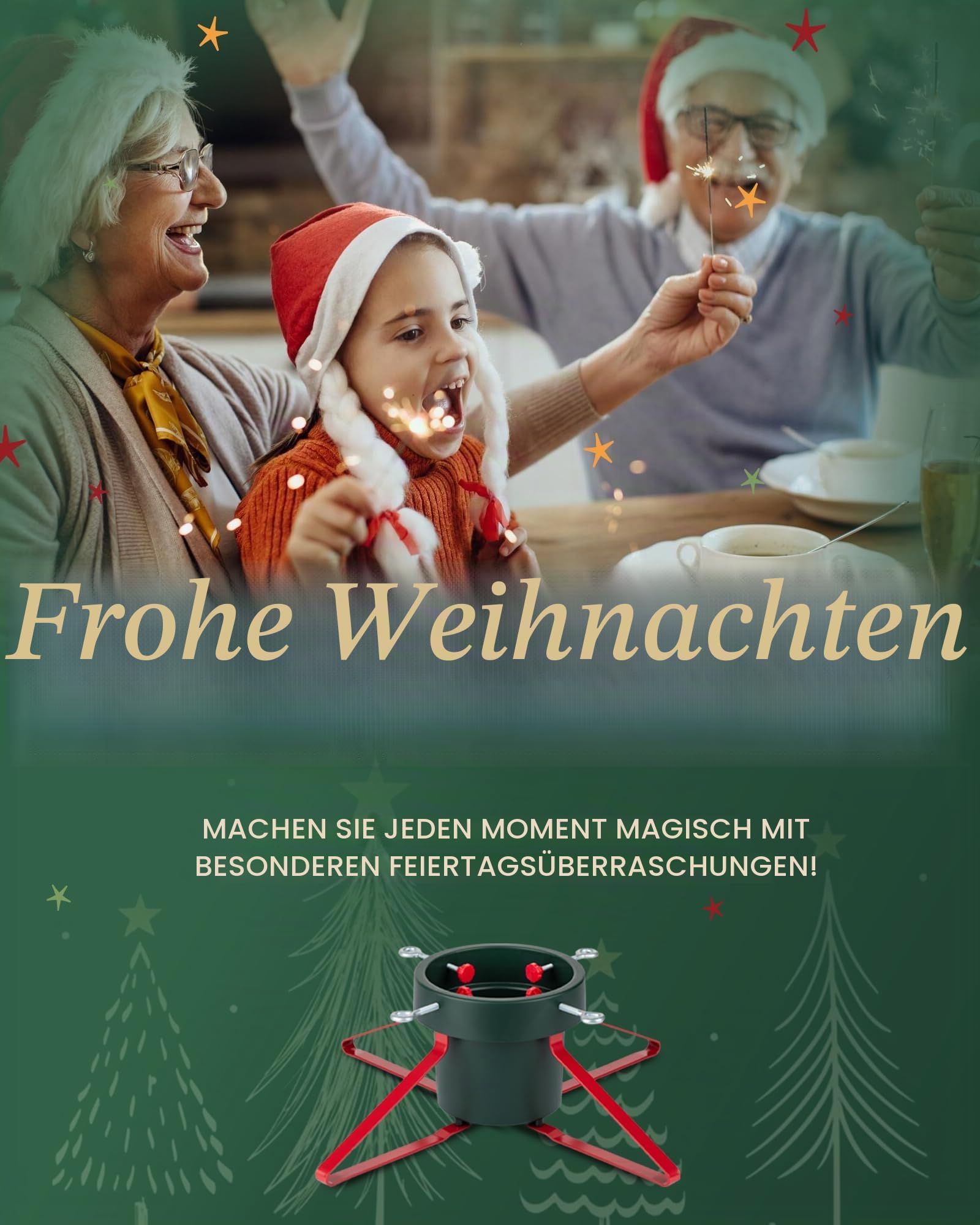 PUDO Christbaumständer Weihnachtsbaumständer Tannenbaumständer mit Wassertank: Baumständer Weihnachten mit Wasserbehälter Christmas Tree Stand für Bäume bis 2,5m Stamm 4,5-14,5cm Trendy Grün
