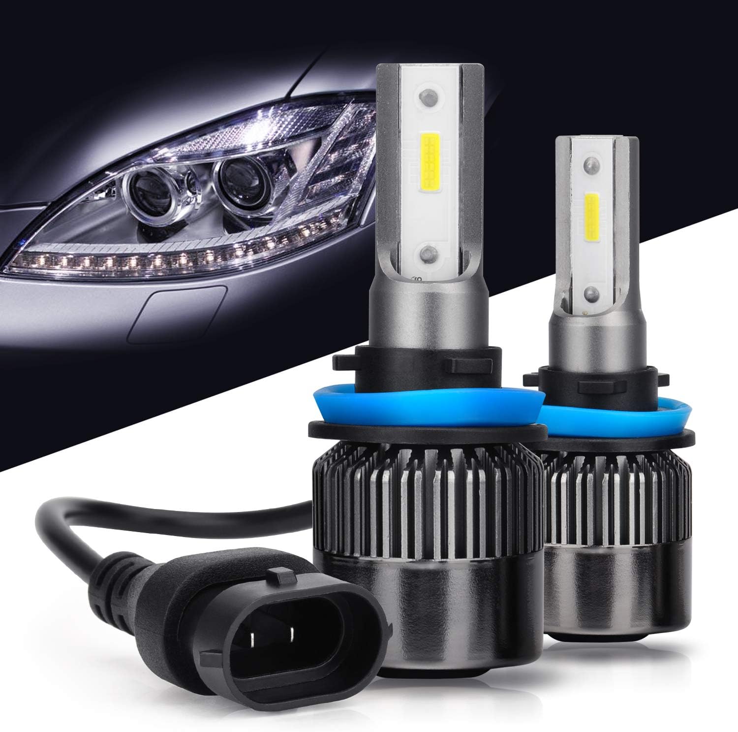 H11 LED Headlight Bulb, DOT Approved H11/H8/H9 LED Headlight Bulbs Conversion Kit, Single Beam Light Bulbs (High or Low), COB Chips-6000LM 6000K Xenon White (2 Pack)