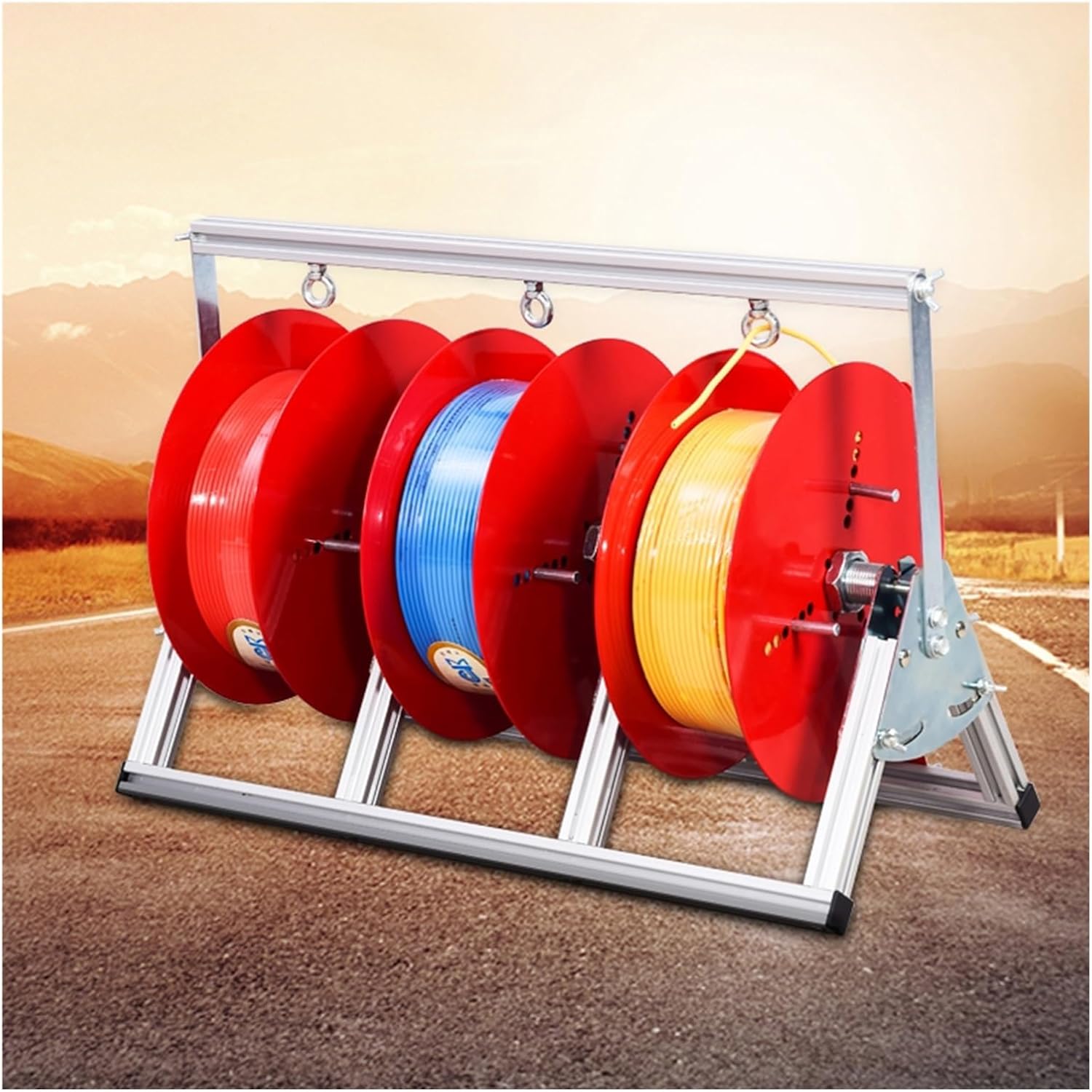 Heavy Duty Folding Cable Spool Holder - Wire & Cable Distributor for Electrical Industrial Display & Storage - 3-Volume Organizer for Retail Use