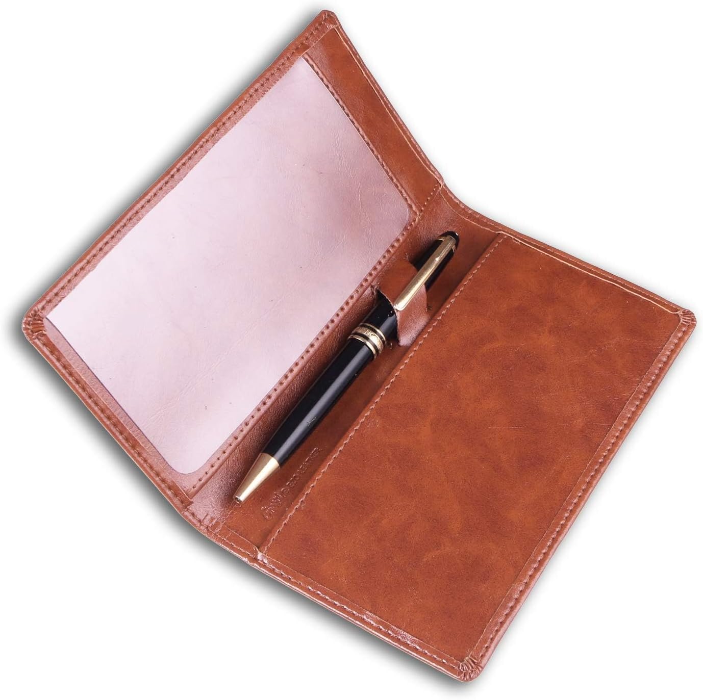GNEGNI Leather Checkbook Cover with Built-in Divider Pen holder For Men Women Checkbook Holder Wallet RFID Blocking