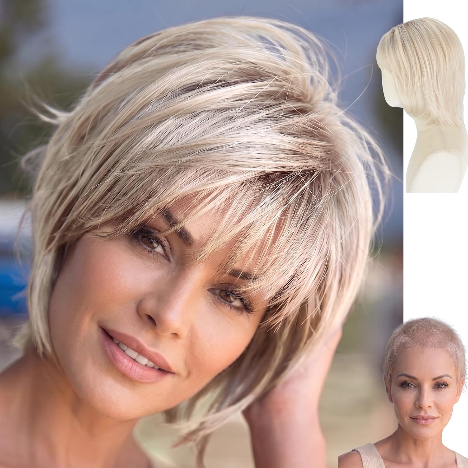 WIGYY Sandy Brown Blonde Layered Bob Wig for White Women – Short Synthetic Wig with Natural Layers, Glueless Lightweight Protein Fiber Hair, Heat-Resistant Daily Wear Wig