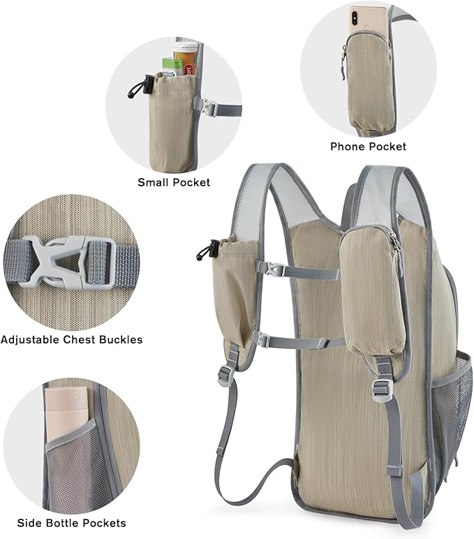 G4Free Mochila Senderismo Plegable 15L Día Ligera Beige miniatura 3