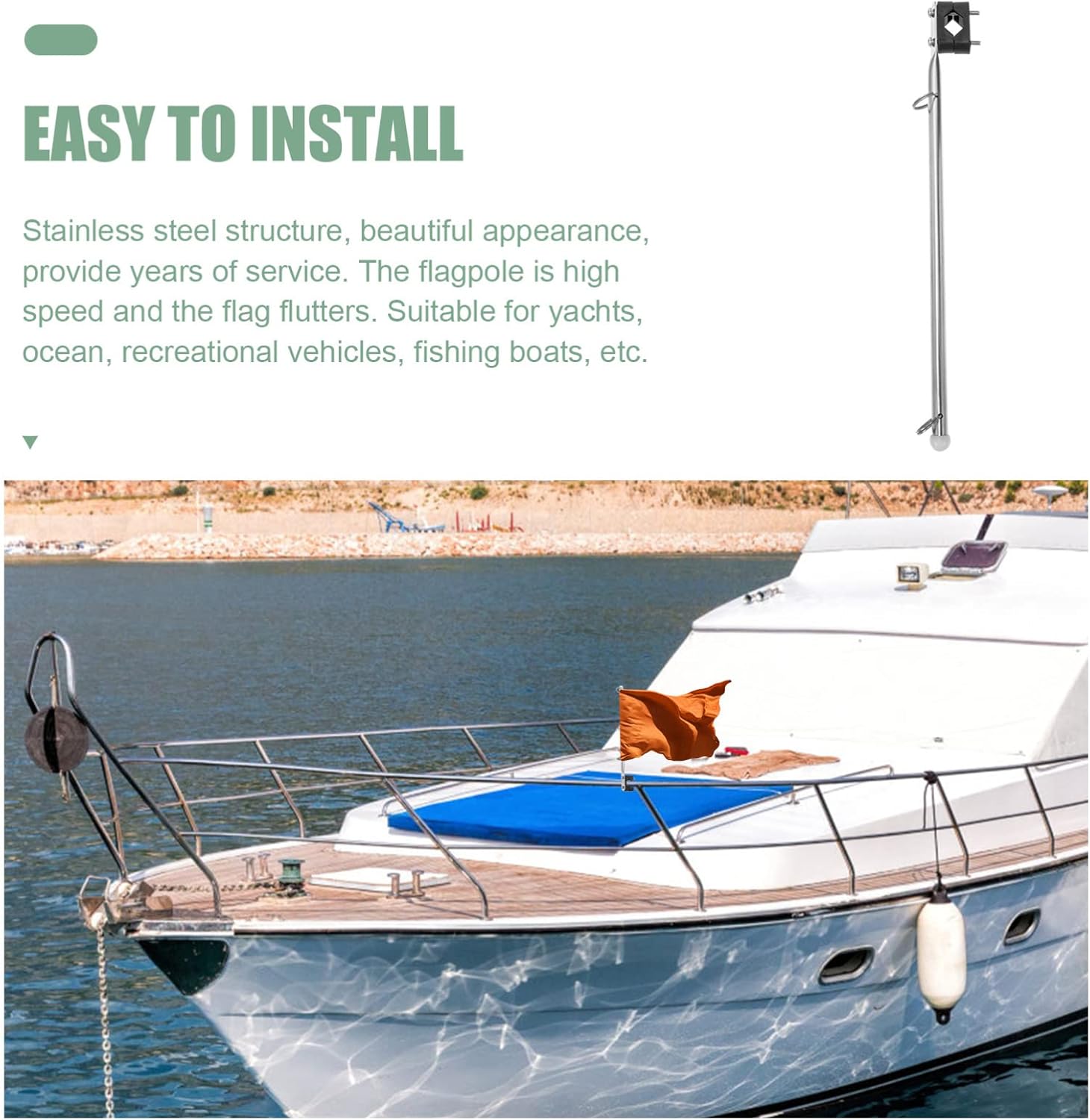 ERINGOGO Stainless Steel Flag Pole, Boat Flag Pole, Yacht Flag Pole, Marine Flag Pole 12 X 18