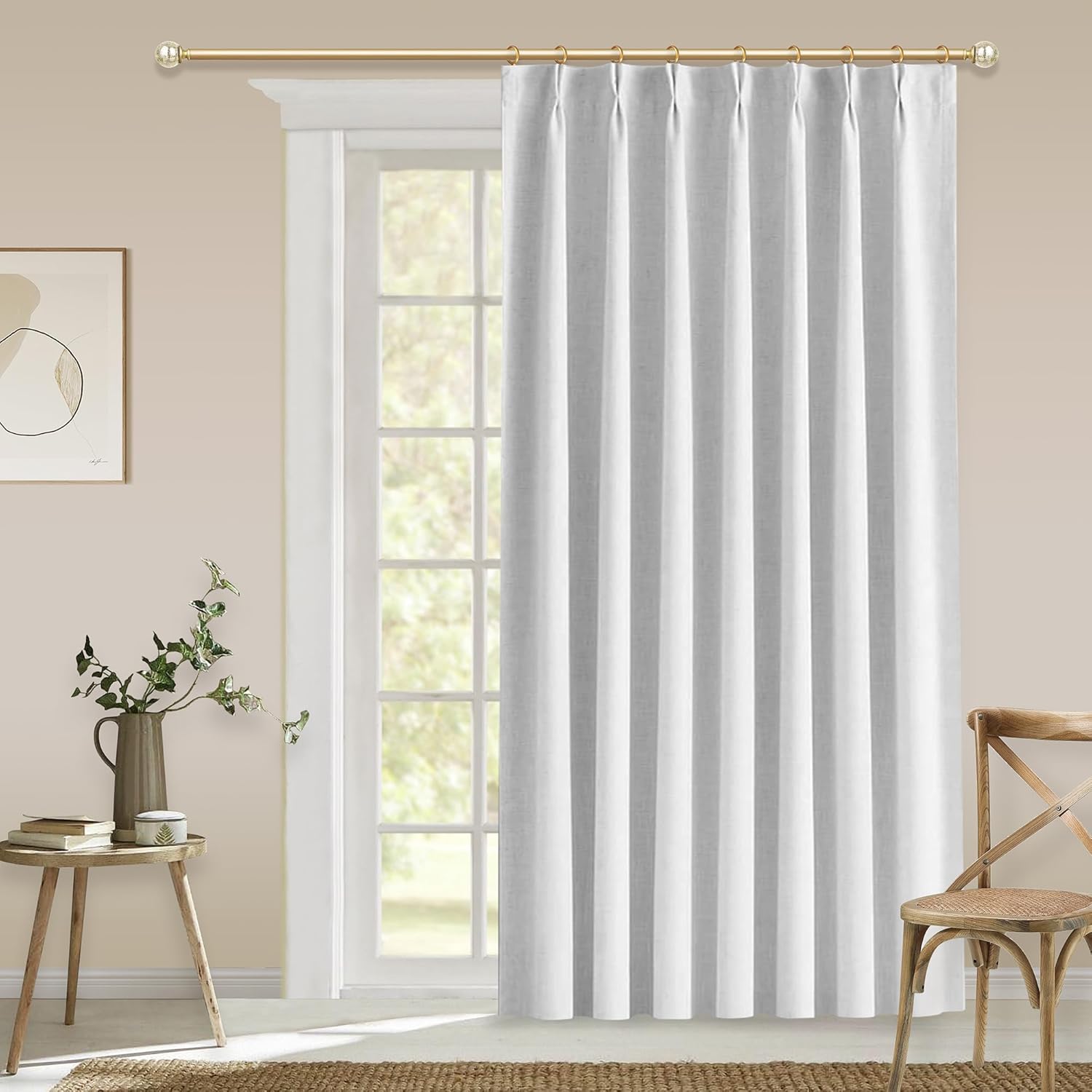 fromheart white linen pinch pleated curtains 84 inch length 1 panel 100% blackout linen curtains for living room bedroom back tab room darkening pinch pleat drapes with hooks 80" wx84 l