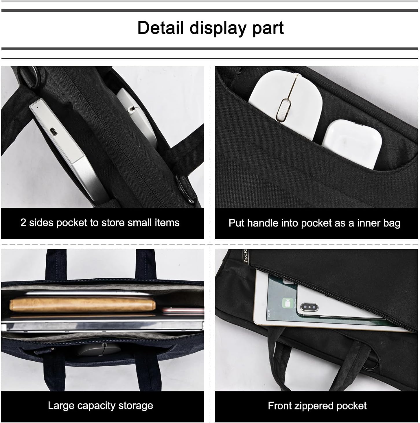 Voova Laptop Bag 13 14 Inch, Waterproof Computer Sleeve Carrying Case with Shoulder Straps & Handle Compatible with Macbook Air 13 M2/M3/M4, MacBook Pro 13/14, HP Dell Lenovo Chromebook 14, Black - Image 6