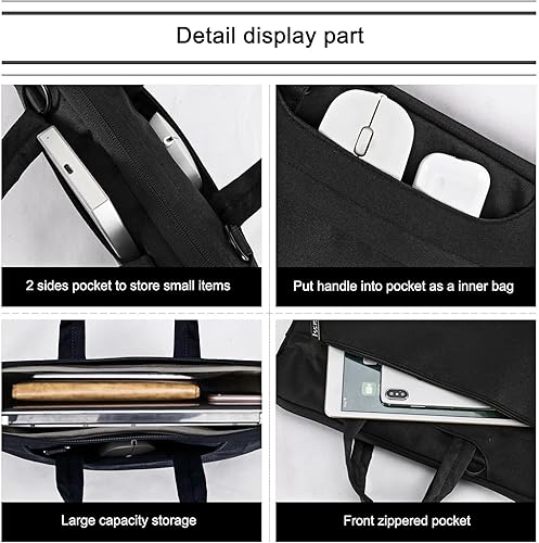 Miniatura 5 de Voova 13, 13.3, 14, 15, 15.6, 17, 17.3 pulgadas, bolsa de hombro para laptop, maletín delgado para computadora con correa, Negro, 13-14 Inch(35 x 24