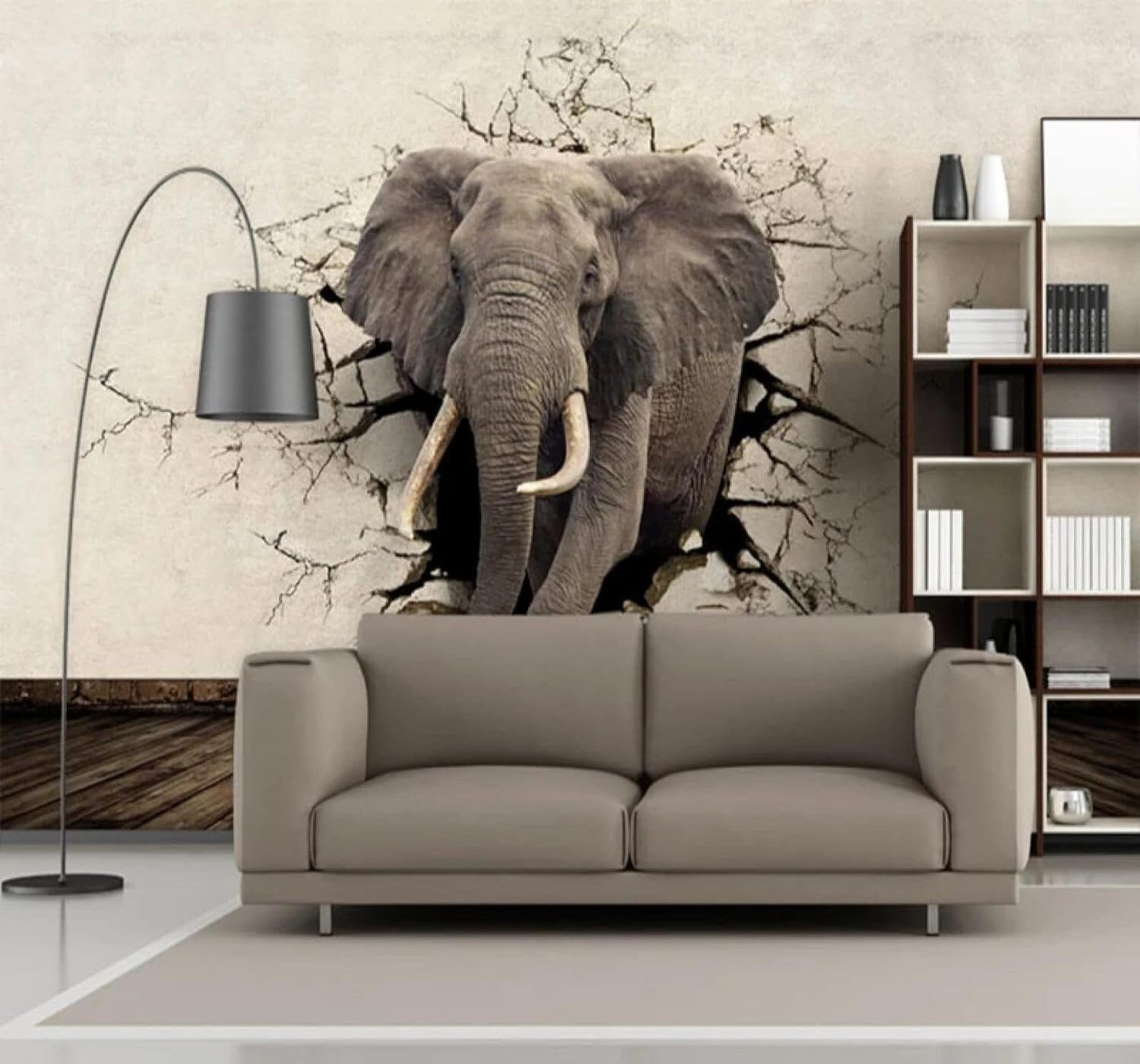 Xlming 430Cm×300Cm(B×H) Three Dimensional Animals Elephant Retro Broken Wall 3D Wallpaper Luxury Home Dining Decor Paste Sofa Living Room The Wall For Bedroom Mural-430Cm×300Cm