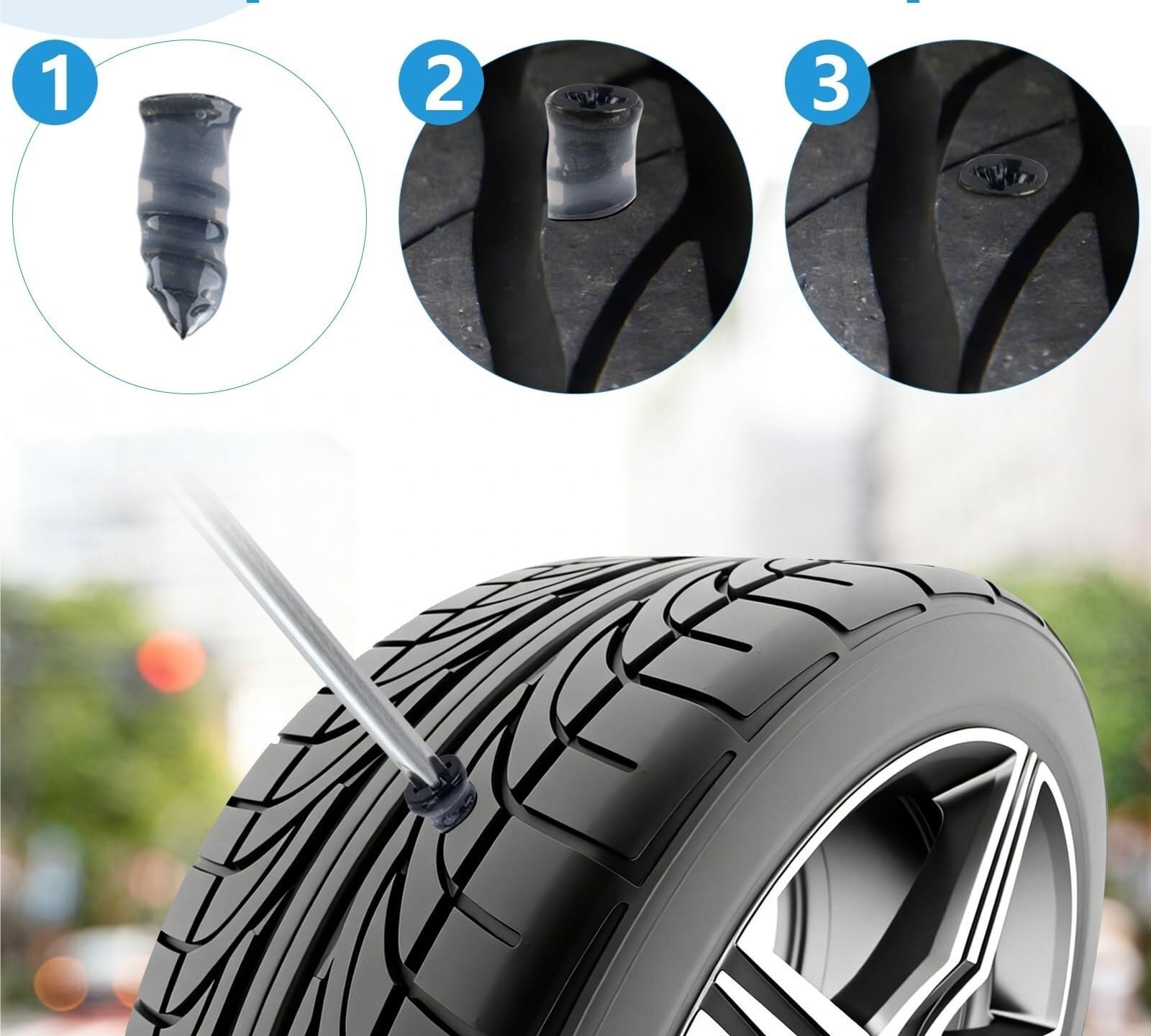 Kit Riparazione Pneumatici 5–120pz, Vite Ripara Gomme Tubeless con Cacciavite, Chiodo in Gomma per Auto Moto Scooter Bici(35large+35small+b crewdrivers)