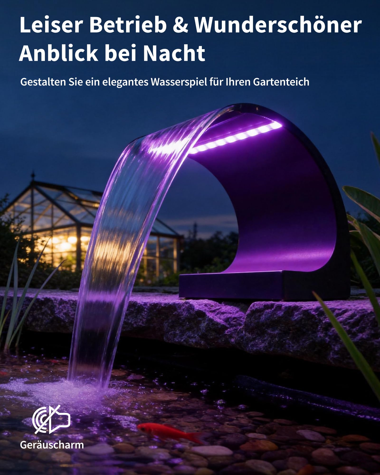 POPOSOAP 200C Ensemble de cascade pour étang avec débordement, sortie en acier inoxydable de 20 cm, pompe à eau pour étang de 4500 l/h avec lumières LED, tout-en-un pour étangs de jardin, piscines et