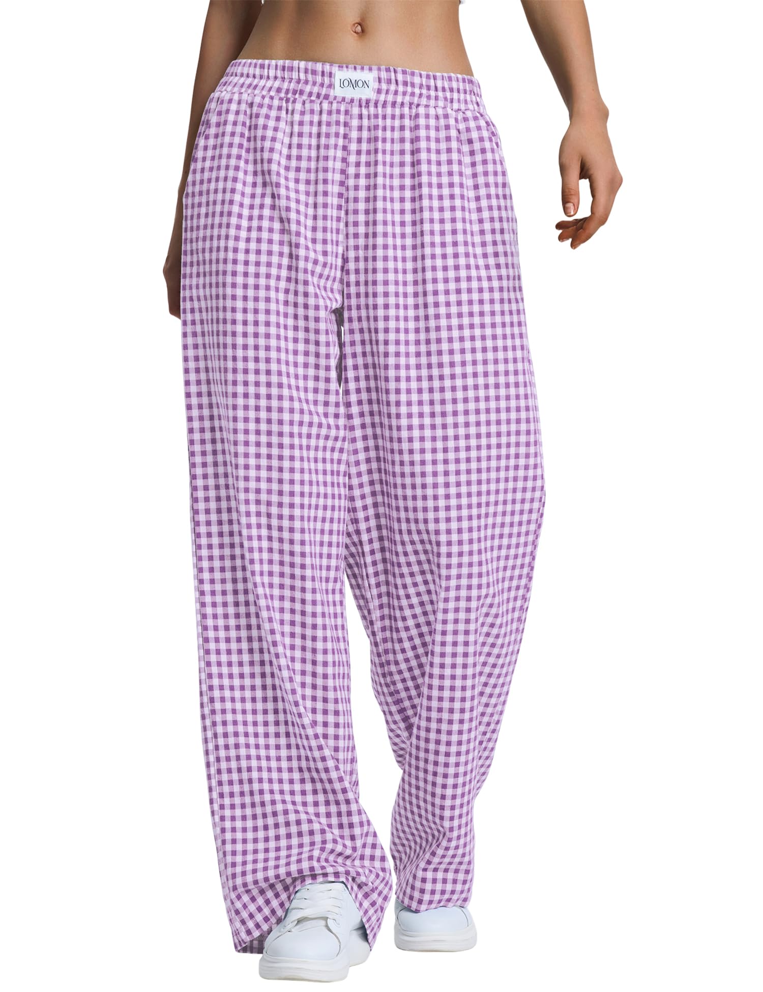 LOMON Womens Striped Gingham Boxer Pants Spring Summer Pajama Lounge Pj Casual Plaid Trousers Y2K Beach Bottoms with Pockets
