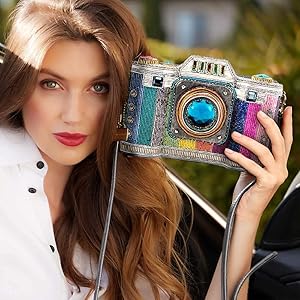 Mary Frances Life in Color Beaded Handbag Camera-Themed Crossbody