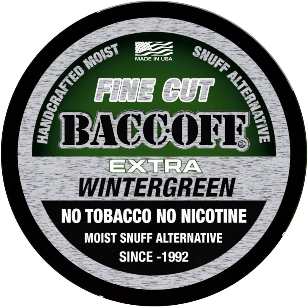 BaccOff, Extra Wintergreen Fine Cut, Premium Tobacco Free, Nicotine Free Snuff Alternative (1 Can) : Health & Household