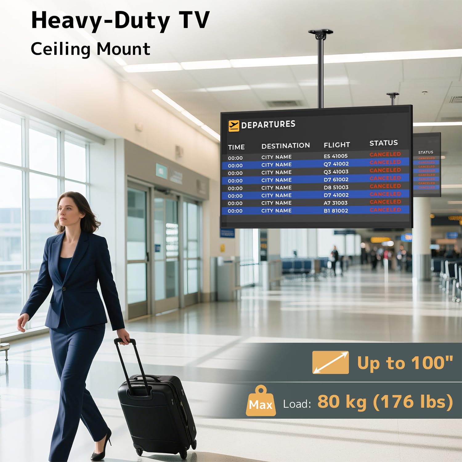 Uchwyt sufitowy do telewizora, regulowany i pochylany – do większości telewizorów 50-100", uchwyt sufitowy Full-Motion, nośność do 80 kg, VESA 800 x 600 mm
